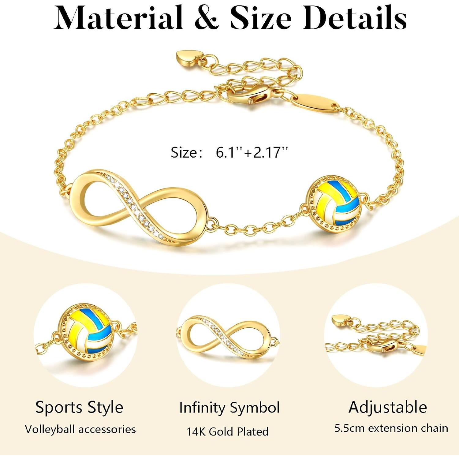Pulsera Infinito de Voleibol Oro 14K para Mujeres y Niñas