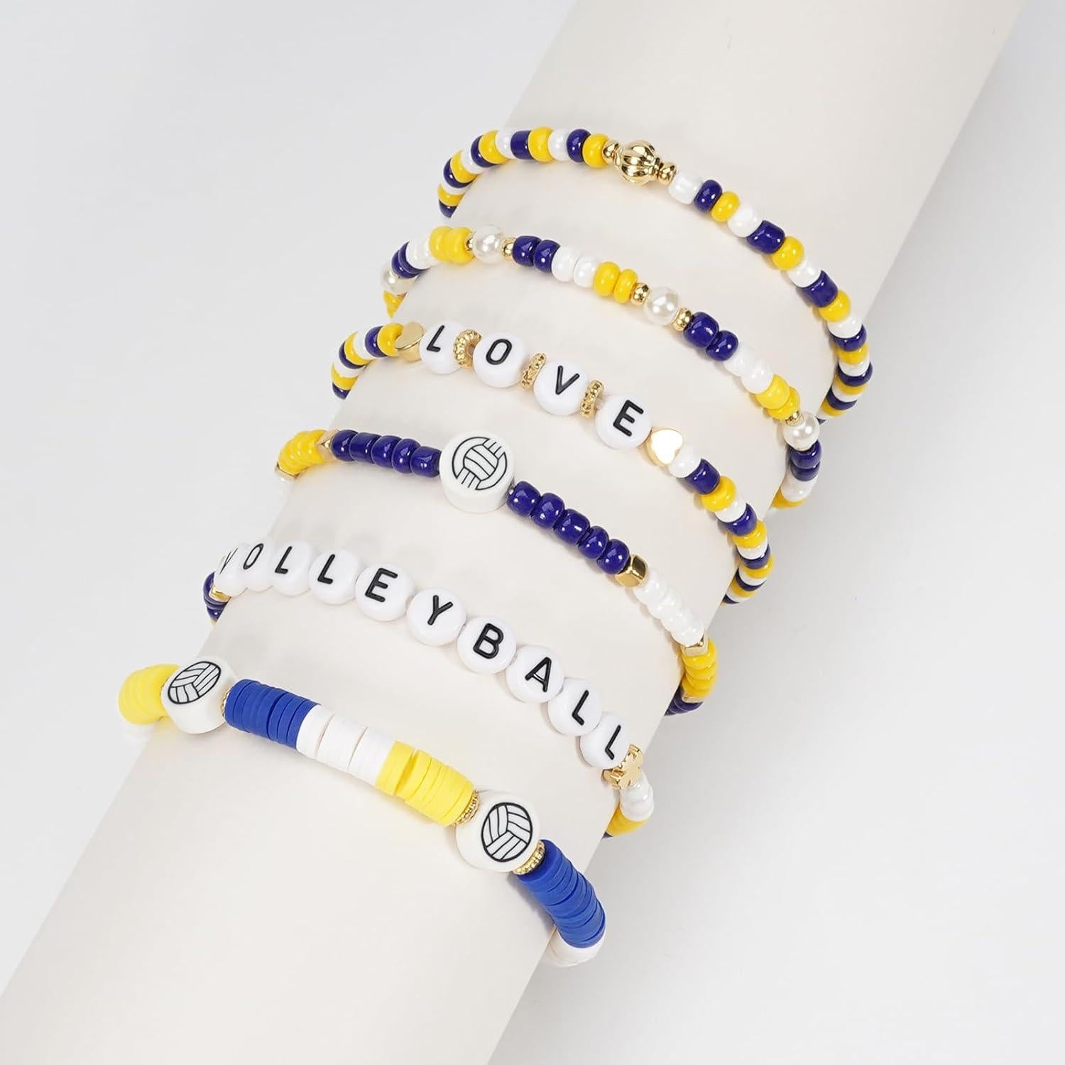 Pulseras Deportivas Apilables Voleibol - 6 Piezas Colores