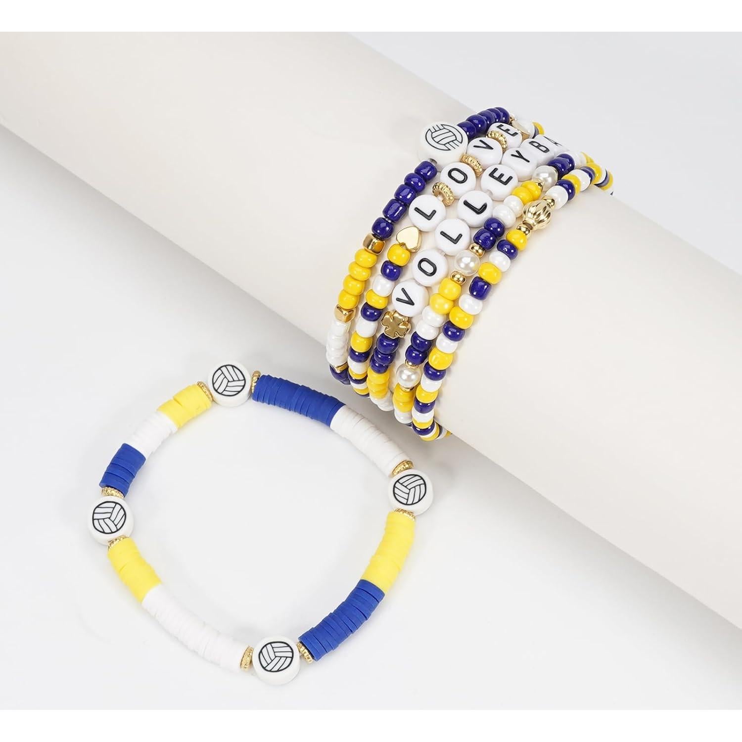 Pulseras Deportivas Apilables Voleibol - 6 Piezas Colores