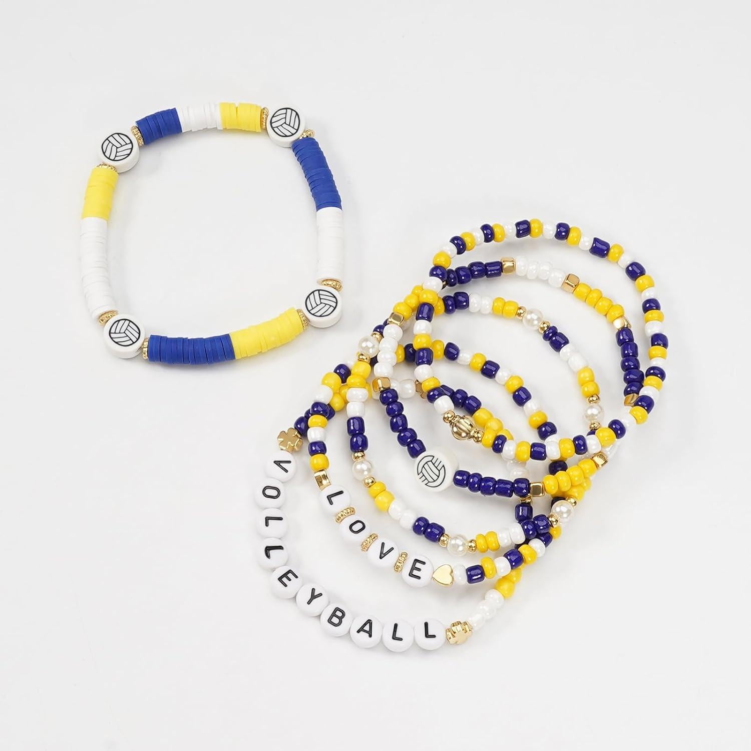 Pulseras Deportivas Apilables Voleibol - 6 Piezas Colores