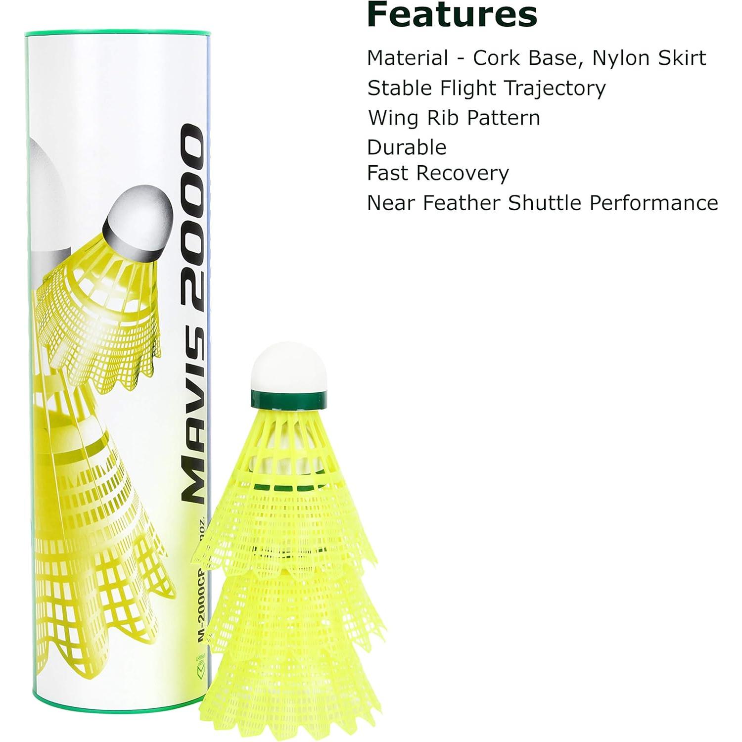 Volantes de Nylon YONEX Mavis 2000 Tapa Verde - Paquete de 6