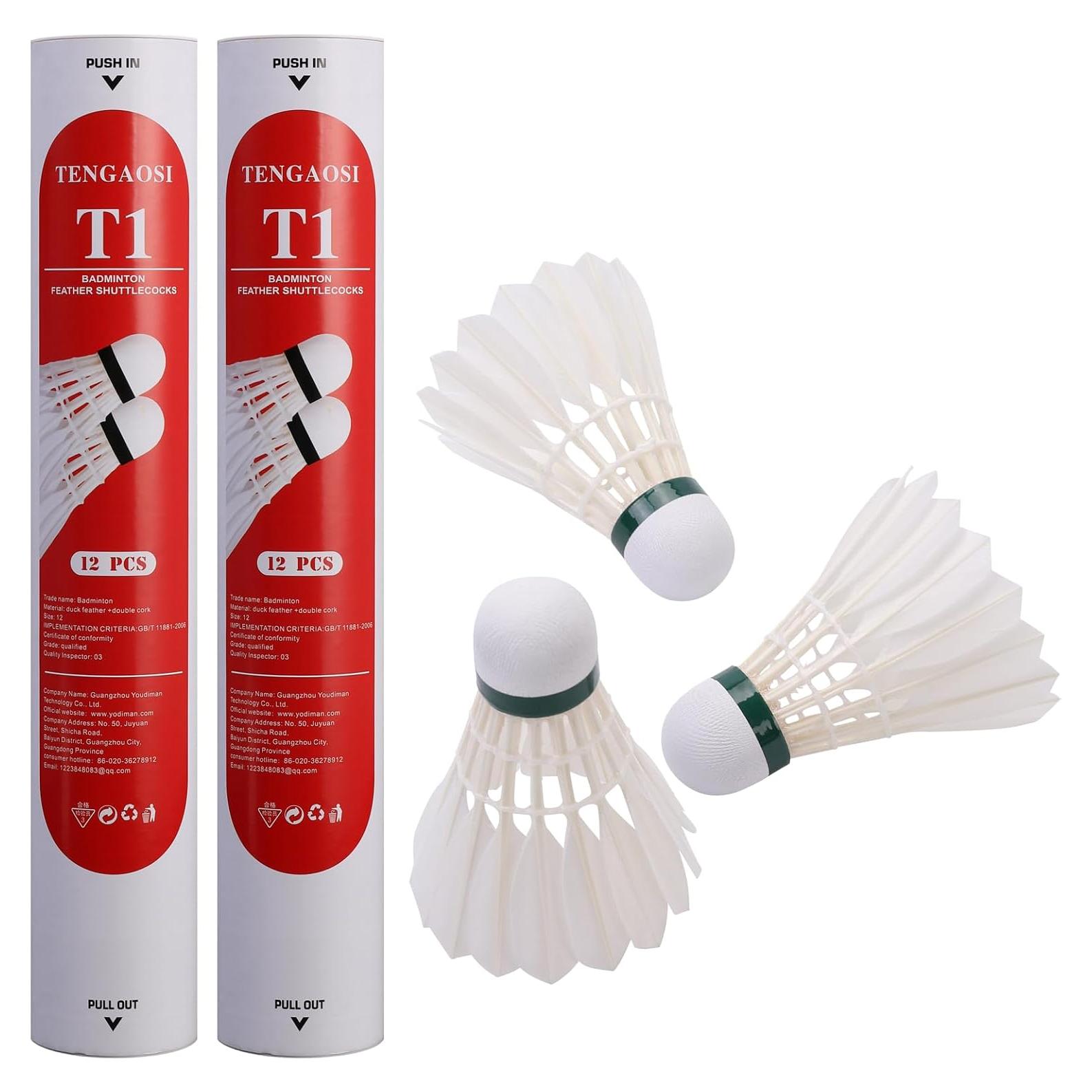 Plumas de bádminton TENGAOSI 12PCS con plumas de pato y corcho