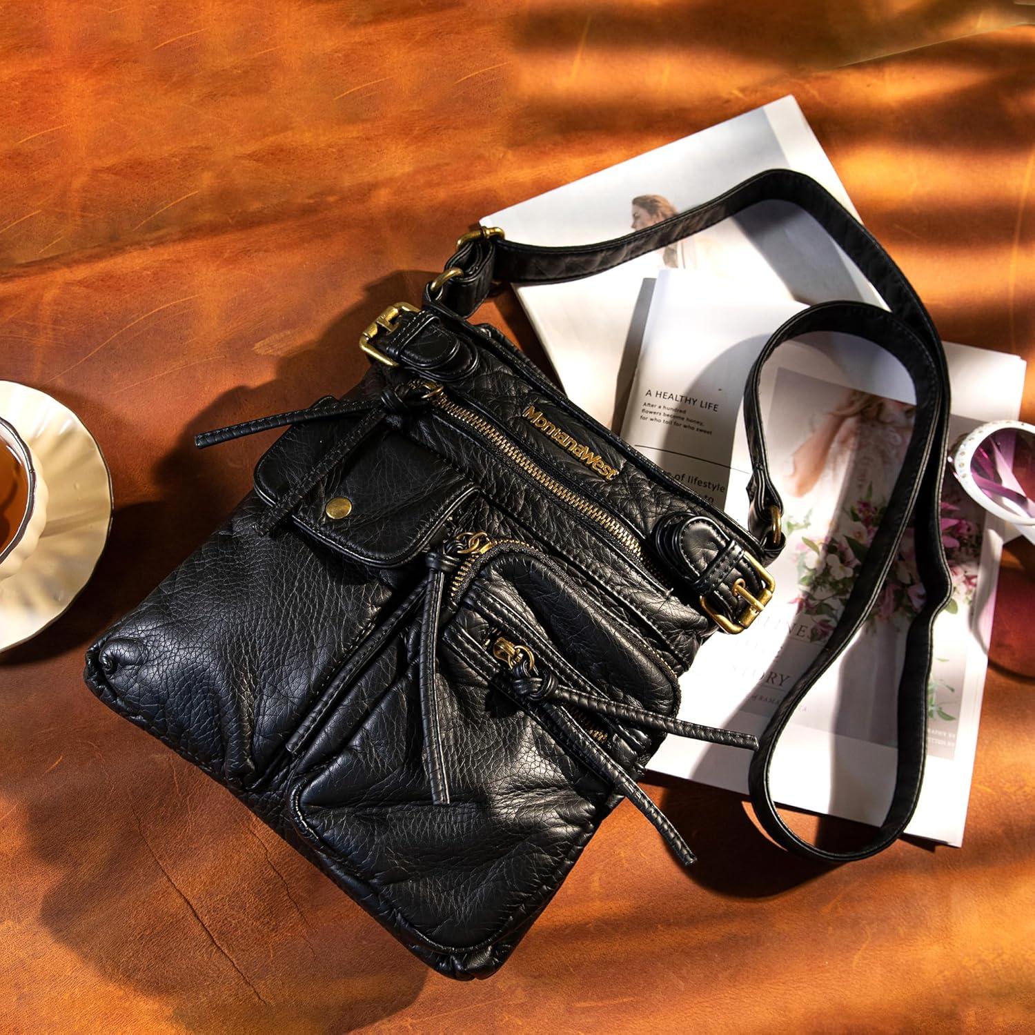 Bolso Cruzado Montana West de Cuero Vegano con 9 Bolsillos