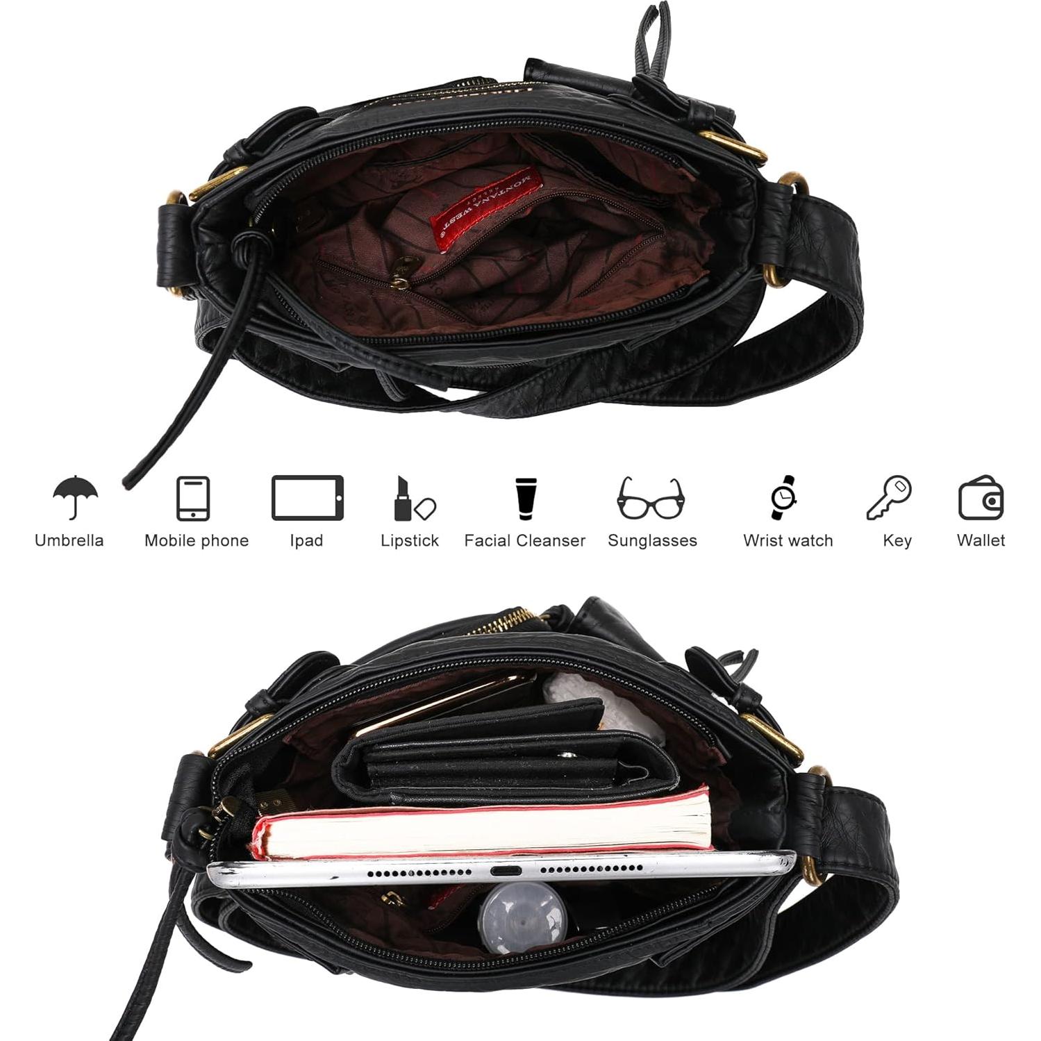 Bolso Cruzado Montana West de Cuero Vegano con 9 Bolsillos