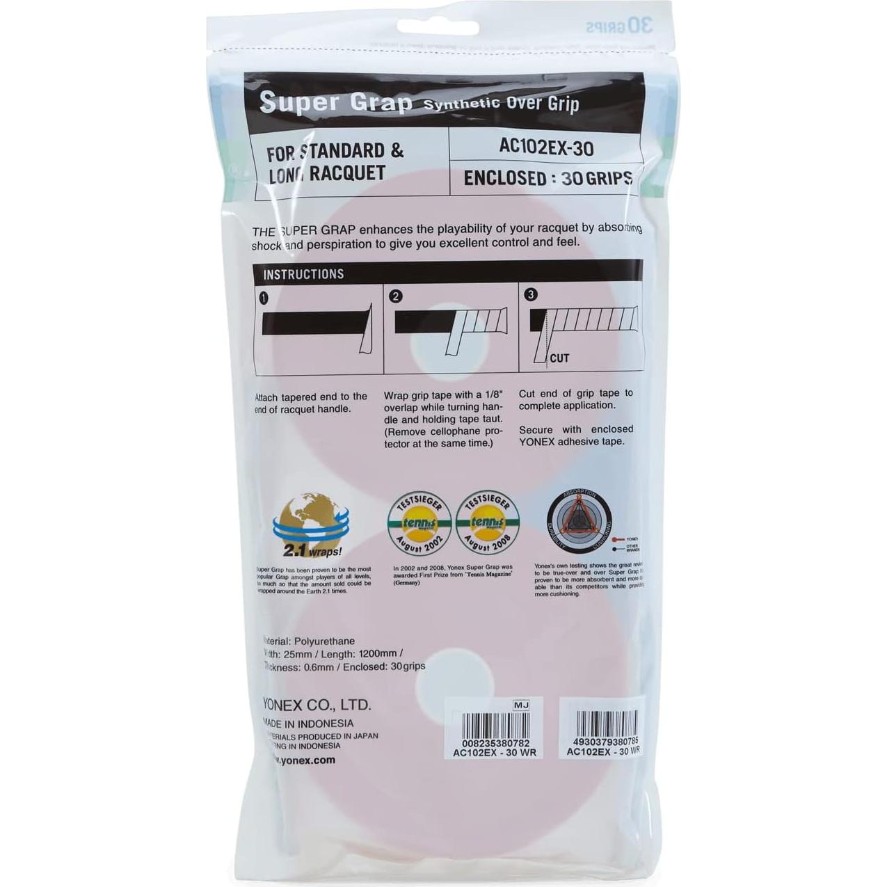 Empuñadura de Tenis YONEX Super Grap 30 Envueltas Blanca