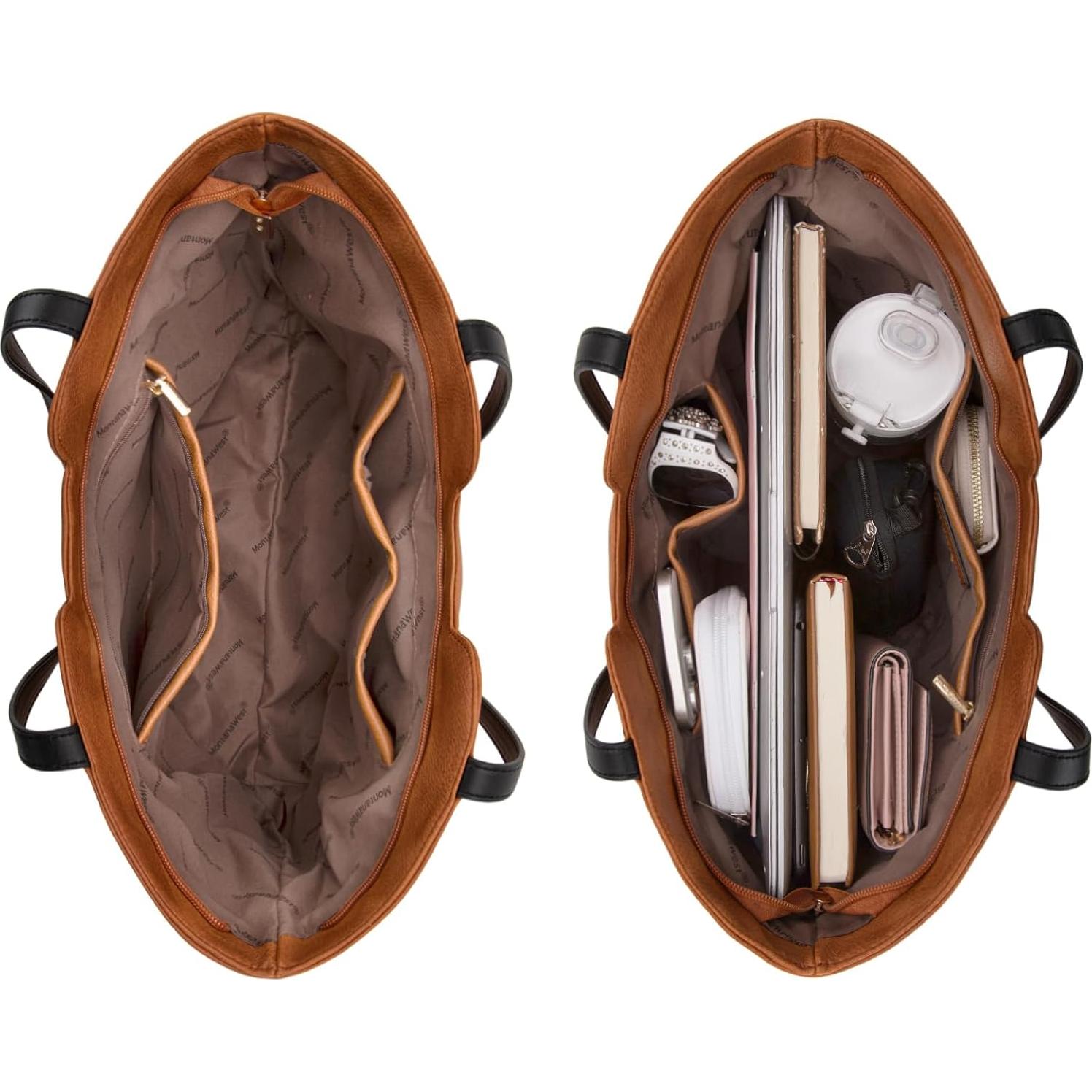 Bolso Tote Montana West Marrón Ámbar con Asa Superior