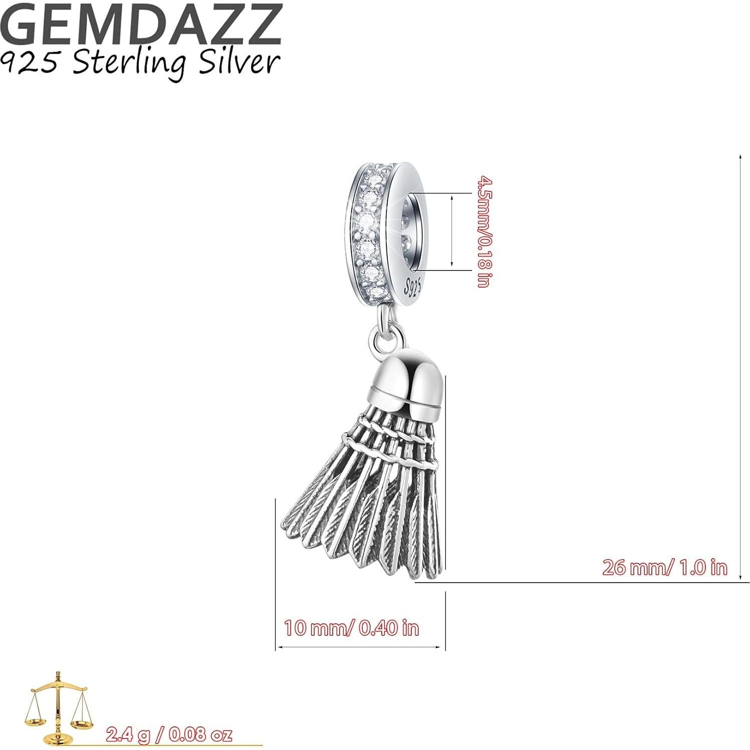 Encanto de Bádminton GEMDAZZ en Plata Esterlina 925 para Pulseras