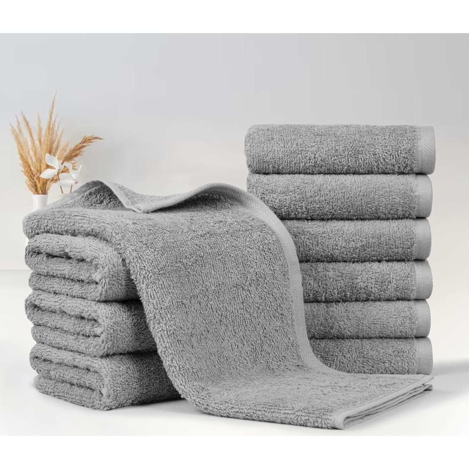 Toallas de Mano de Algodón Amazon Basics, Paquete de 12, Gris