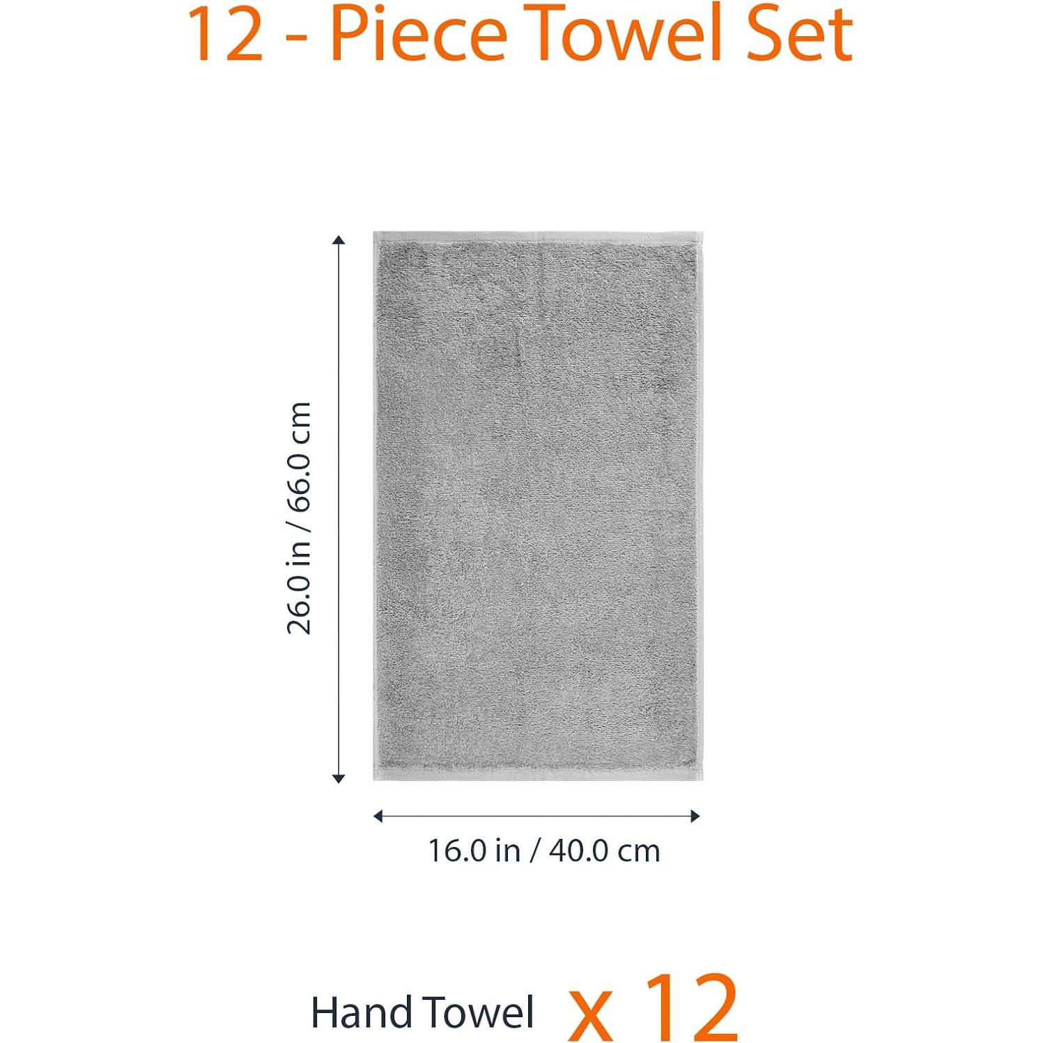 Toallas de Mano de Algodón Amazon Basics, Paquete de 12, Gris