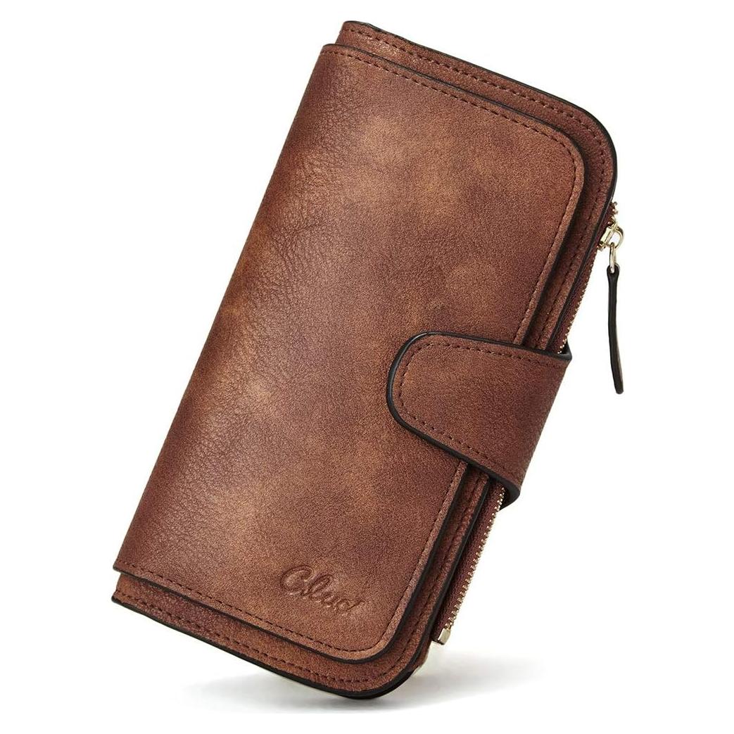 Cartera de Mujer CLUCI Trifold Cuero Bloqueo RFID Marrón