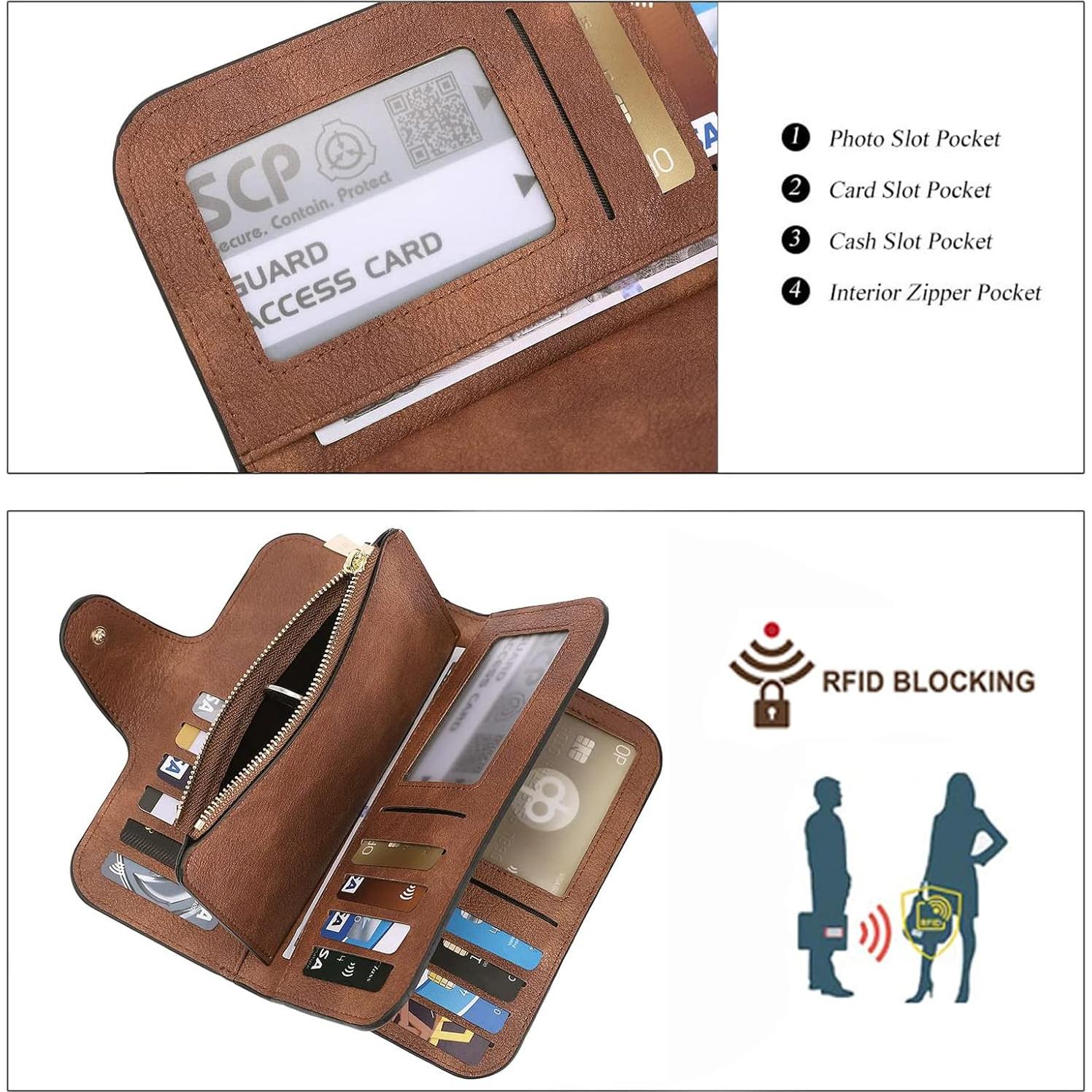 Cartera de Mujer CLUCI Trifold Cuero Bloqueo RFID Marrón