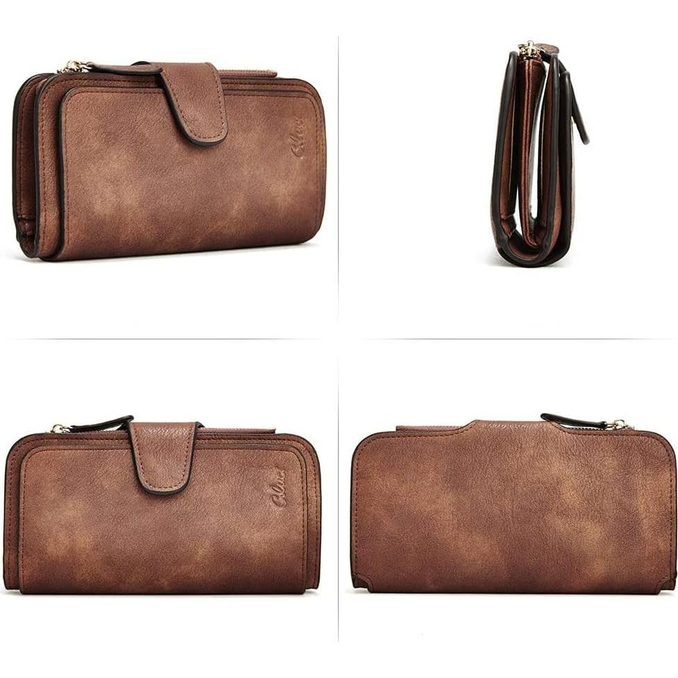 Cartera de Mujer CLUCI Trifold Cuero Bloqueo RFID Marrón