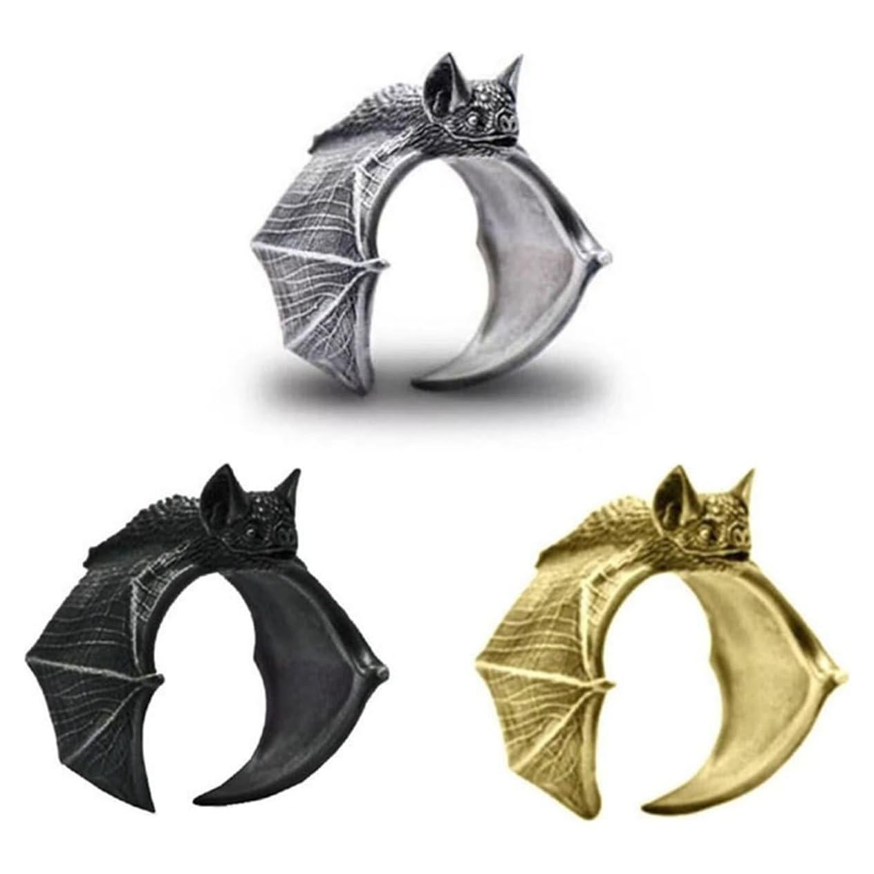 Anillo de Murciélago Gótico Ajustable Halloween - 3 Pcs