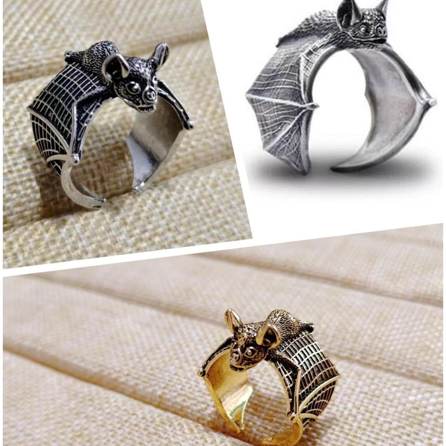 Anillo de Murciélago Gótico Ajustable Halloween - 3 Pcs