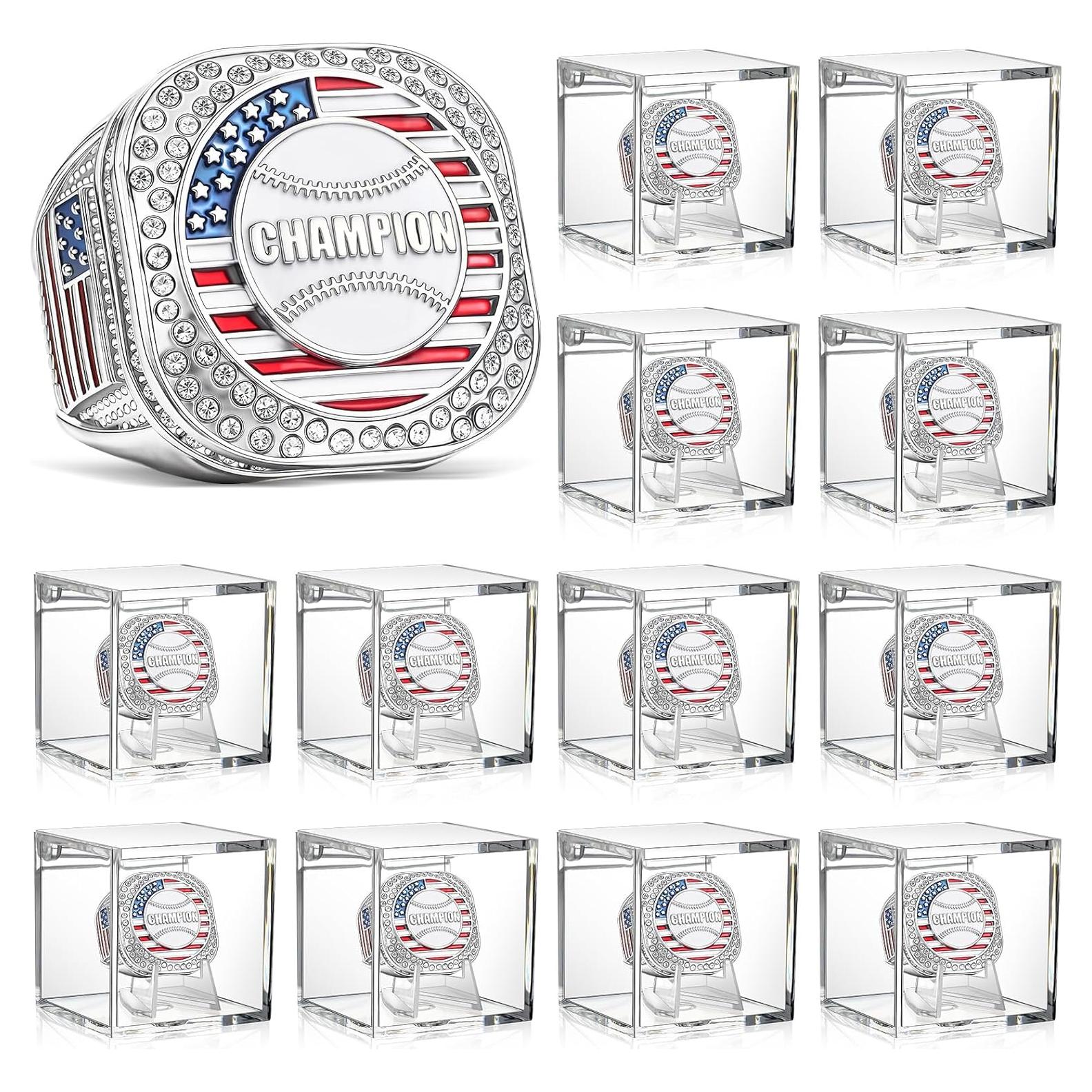 Anillo de Campeonato de Béisbol Landical 12 Set con Caja y Soporte