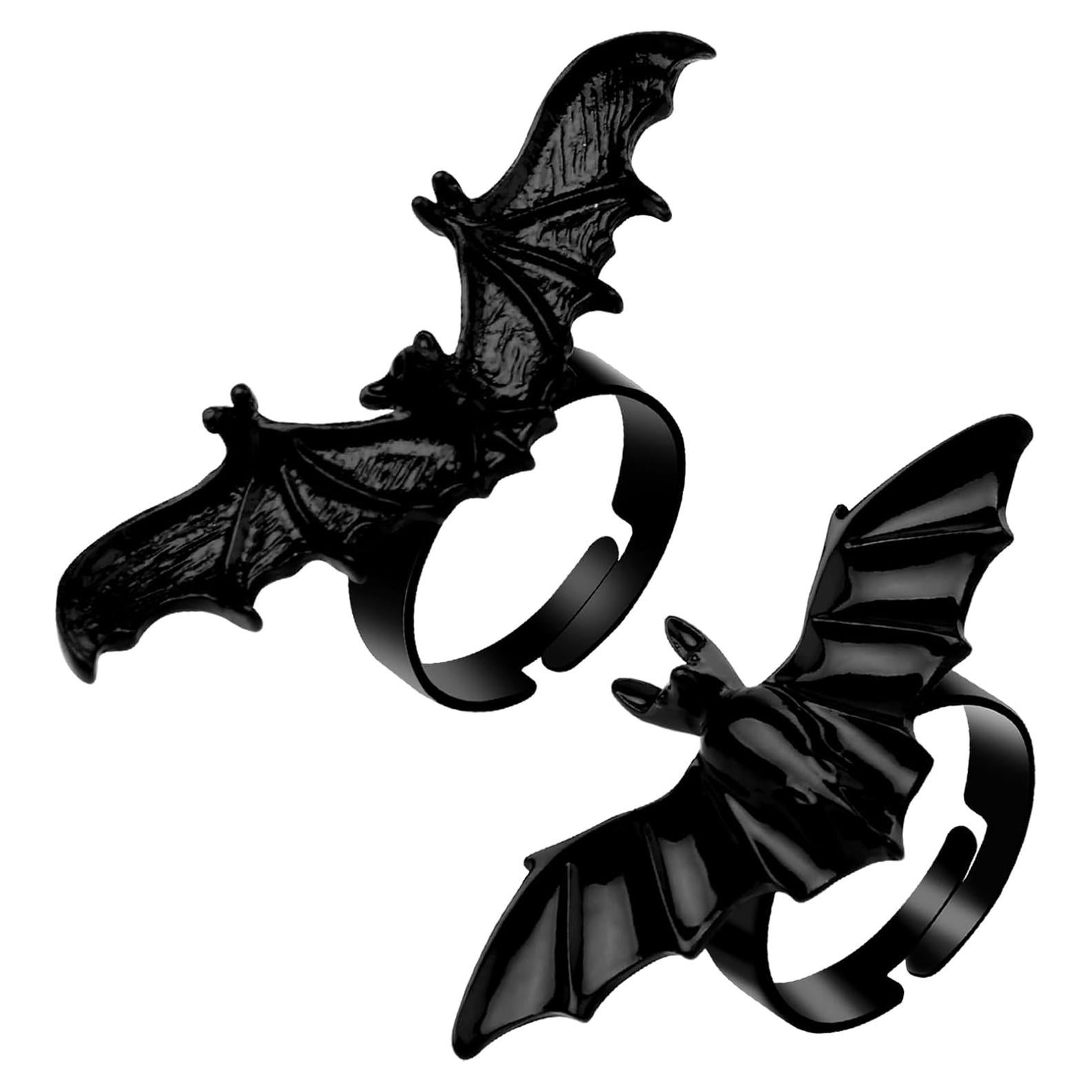 Anillos de Murciélago Ajustables Negros 2 Pcs Joyería Punk