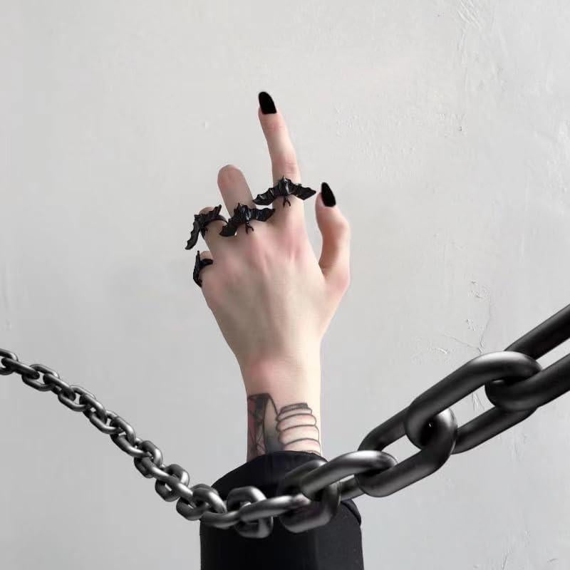 Anillos de Murciélago Ajustables Negros 2 Pcs Joyería Punk
