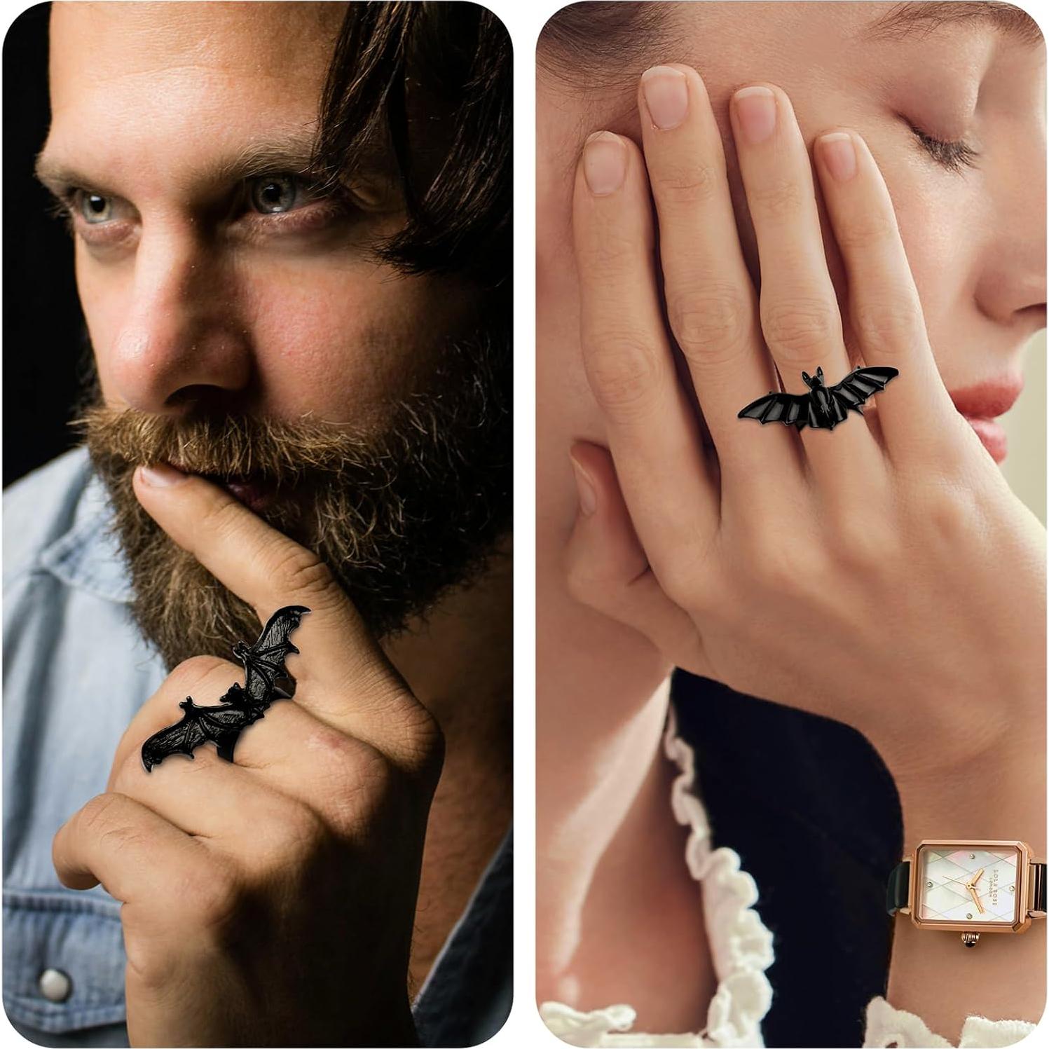 Anillos de Murciélago Ajustables Negros 2 Pcs Joyería Punk