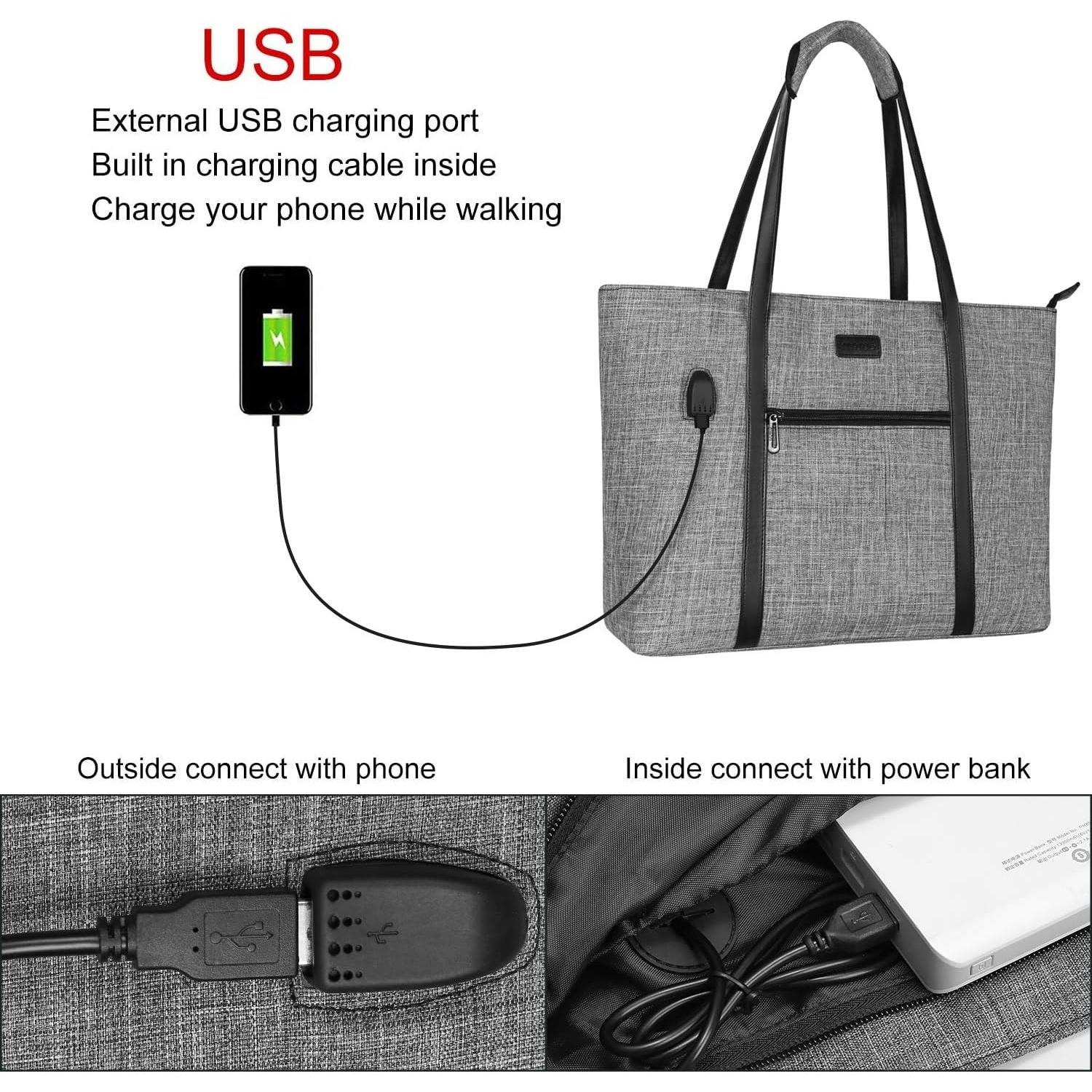 Bolsa Tote para Laptop MOSISO 17.3" USB Gris Mujer