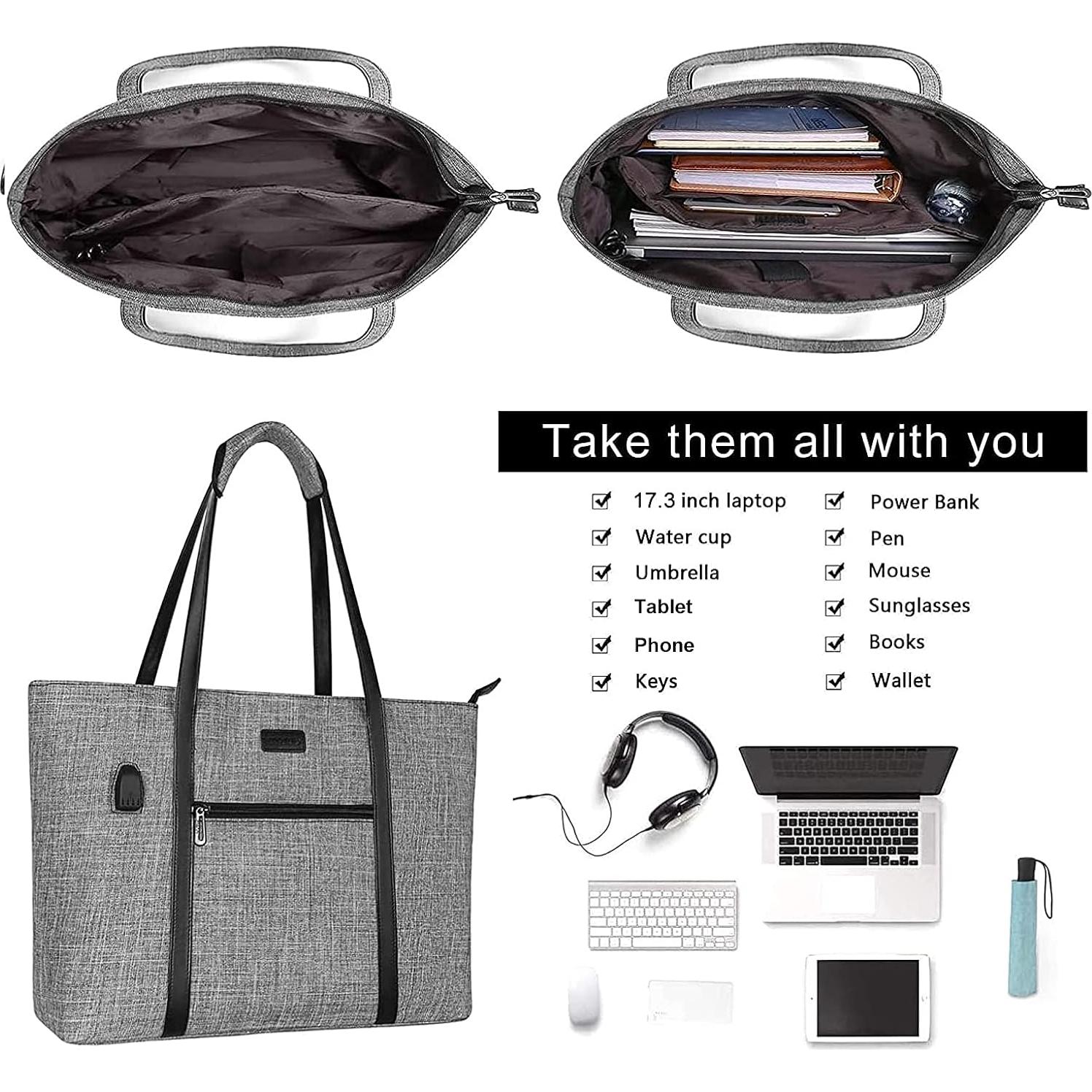Bolsa Tote para Laptop MOSISO 17.3" USB Gris Mujer