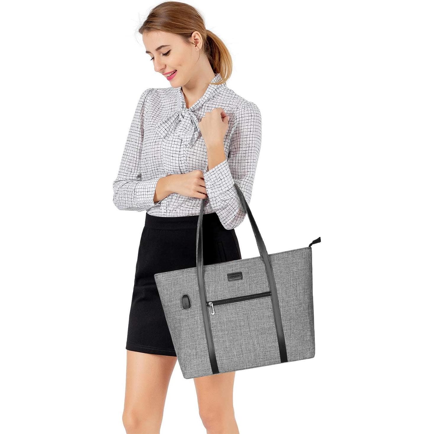 Bolsa Tote para Laptop MOSISO 17.3" USB Gris Mujer