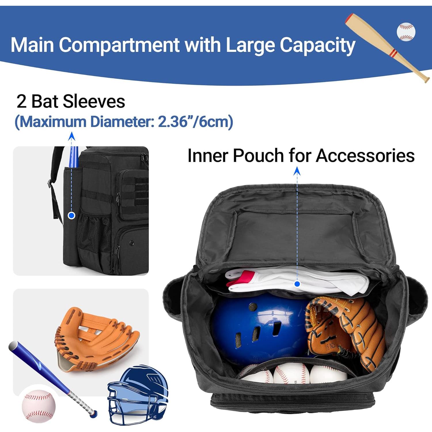 Mochila de béisbol DSLEAF con 2 fundas y compartimento para zapatos