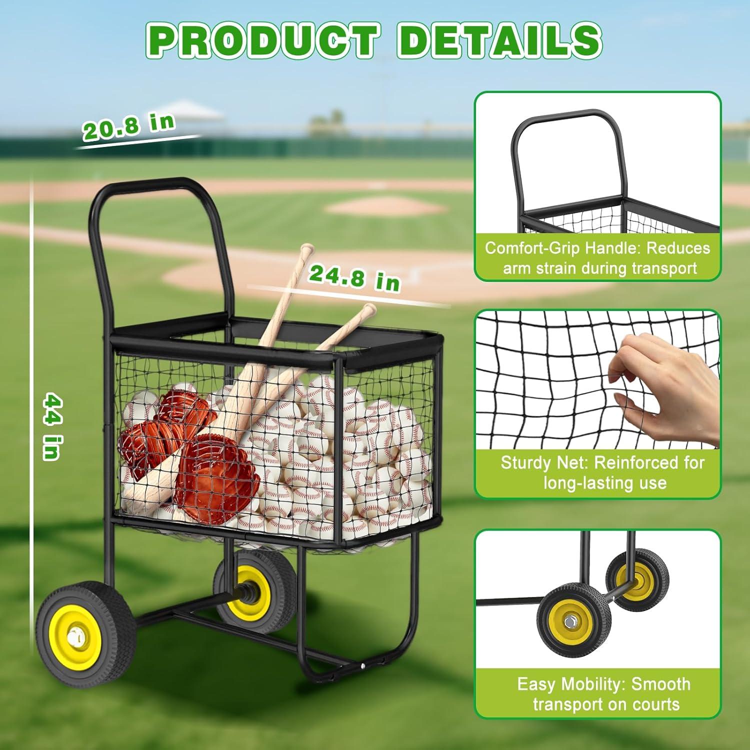 Carro de béisbol JOSPOW con ruedas, capacidad 300 pelotas