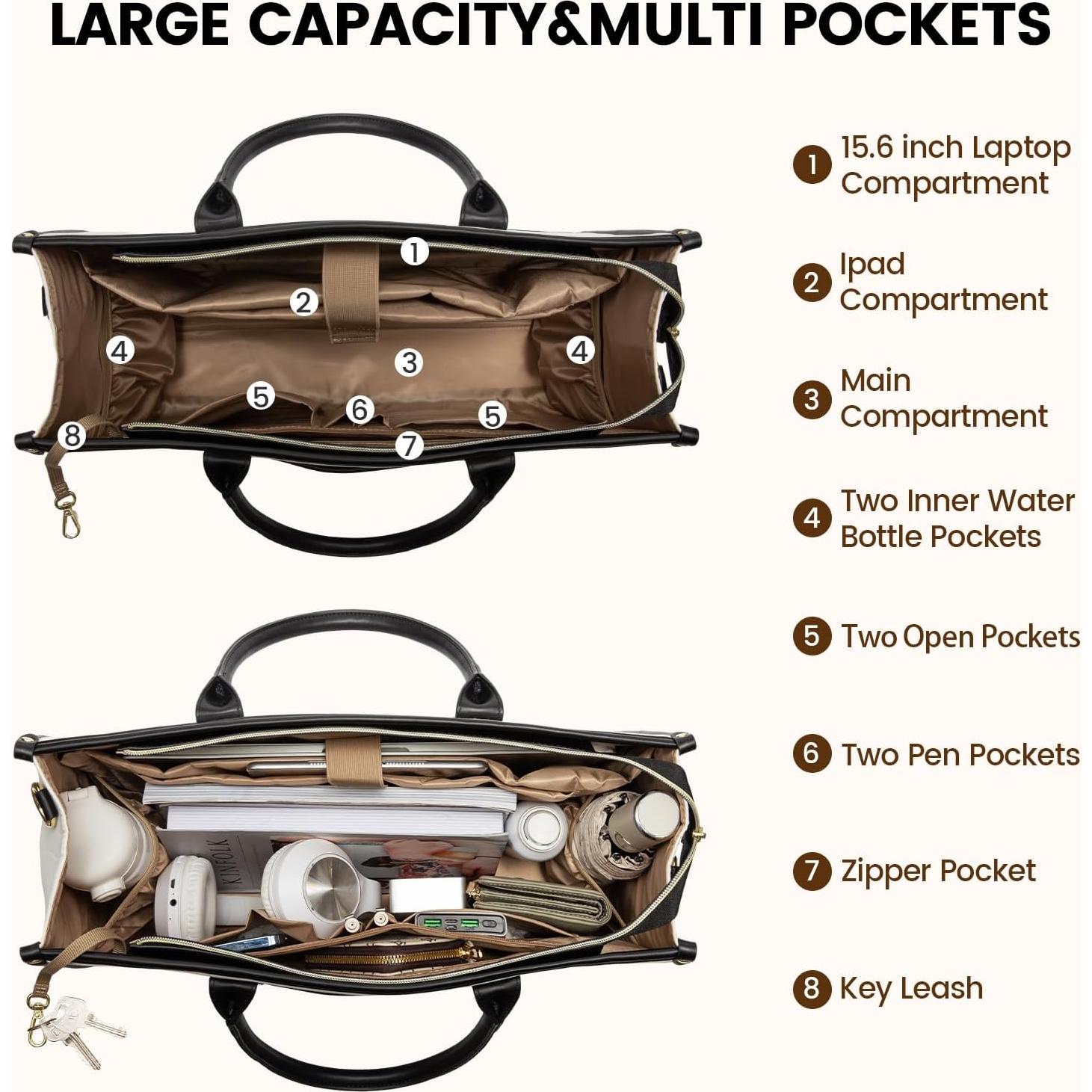 Bolsa Tote LOVEVOOK para Laptop 15.6" Beige-negro