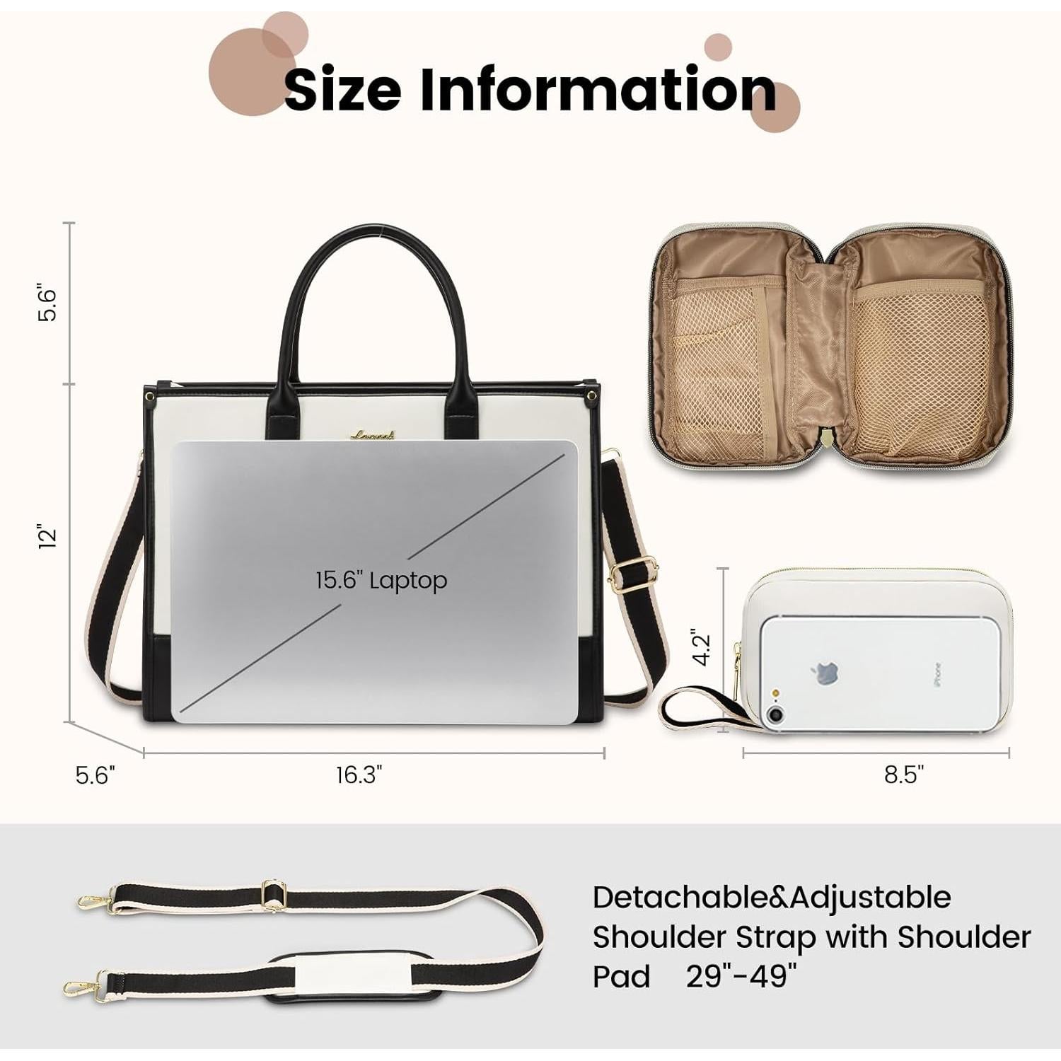 Bolsa Tote LOVEVOOK para Laptop 15.6" Beige-negro