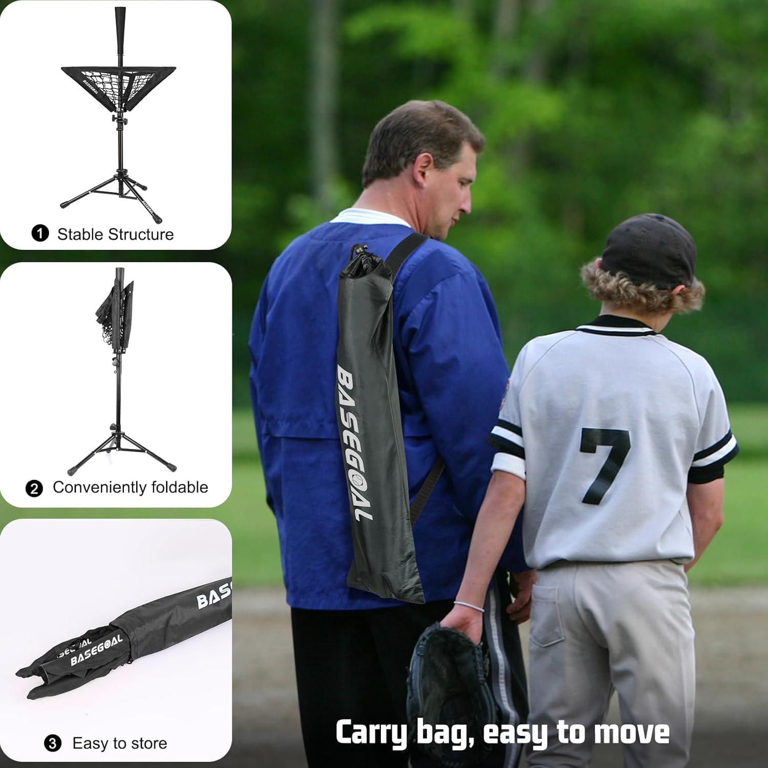 Tee de Bateo Portátil BaseGoal con Caddy para Pelotas
