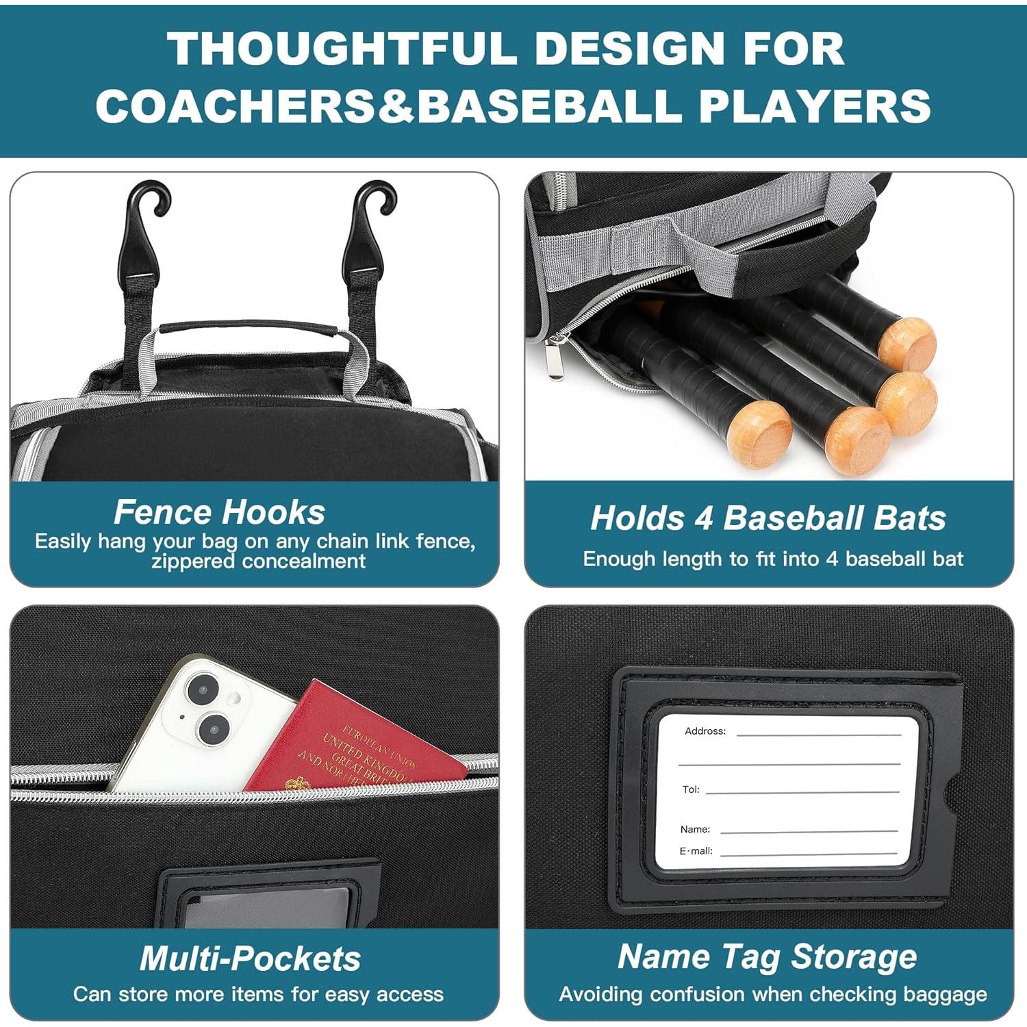 Bolsa de Béisbol con Ruedas JMIANeodark 86L, 5 Compartimentos