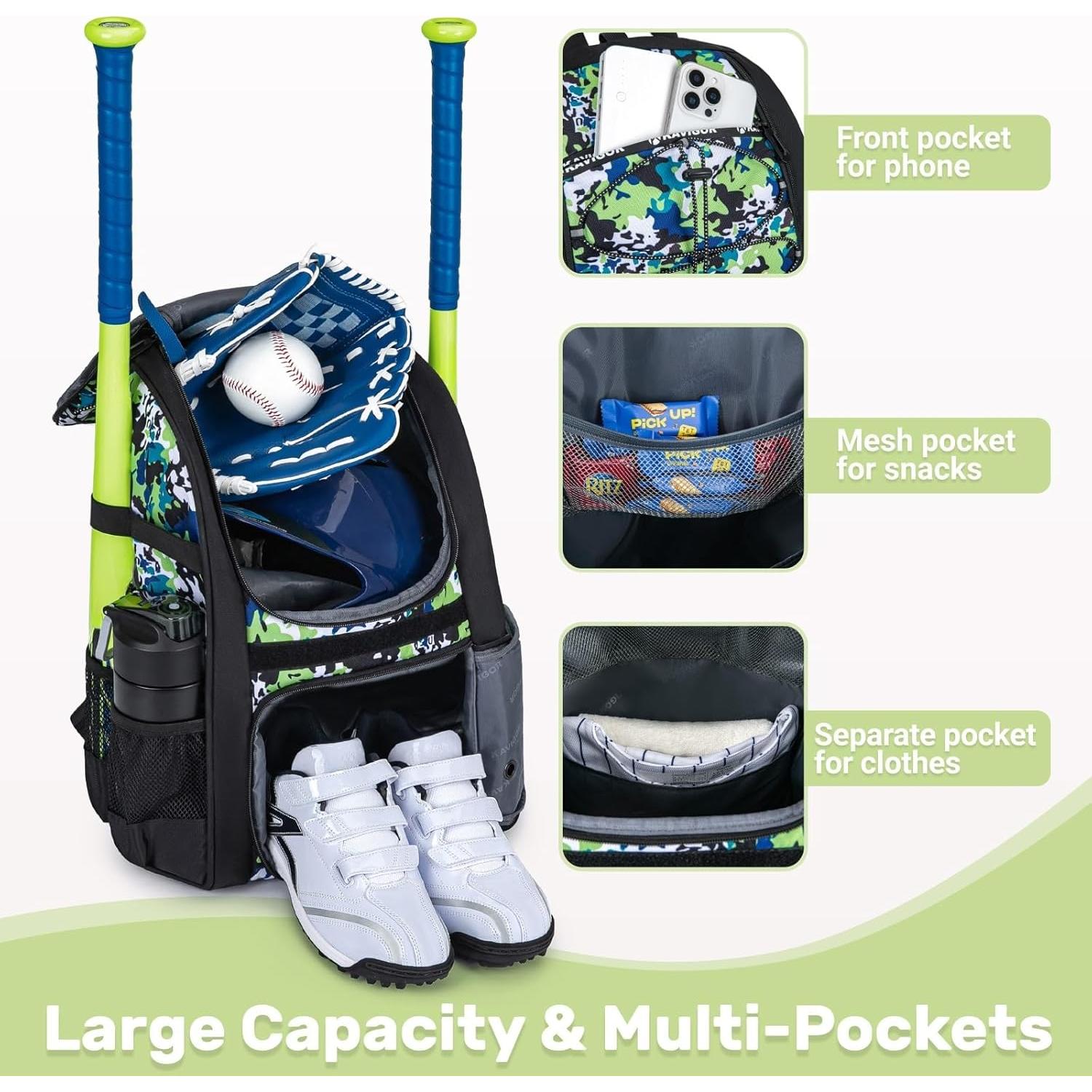 Bolsa de béisbol juvenil KAVIGOR 30L con compartimento para zapatos