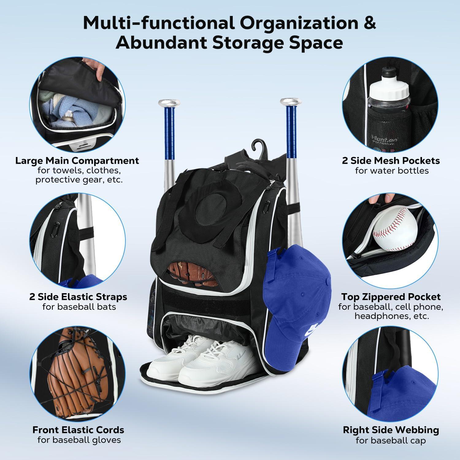 Mochila de Béisbol MoKo Negra con Compartimento para Zapatos