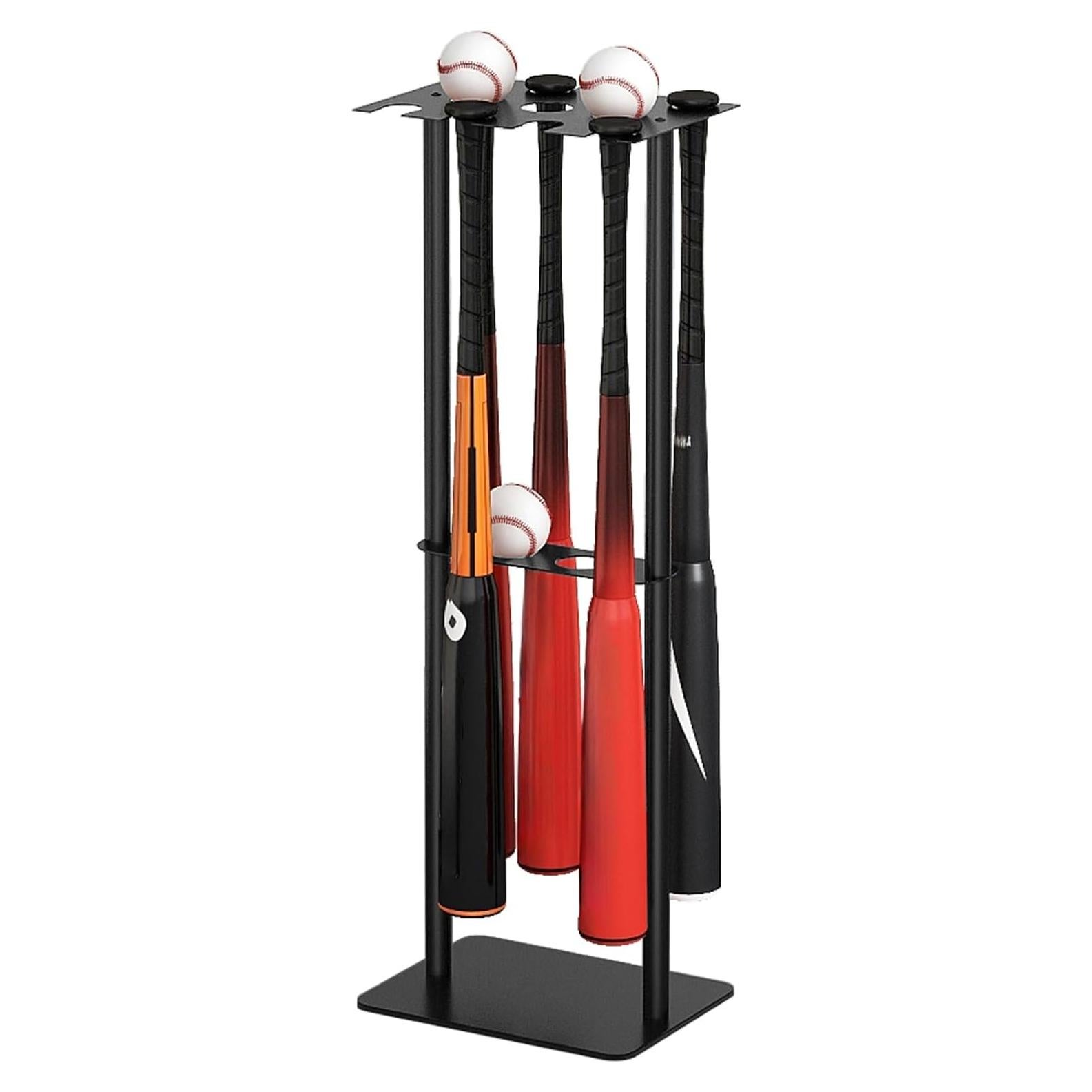 Soporte para Bate de Béisbol Gypie, 8 Bates y 5 Pelotas, Negro
