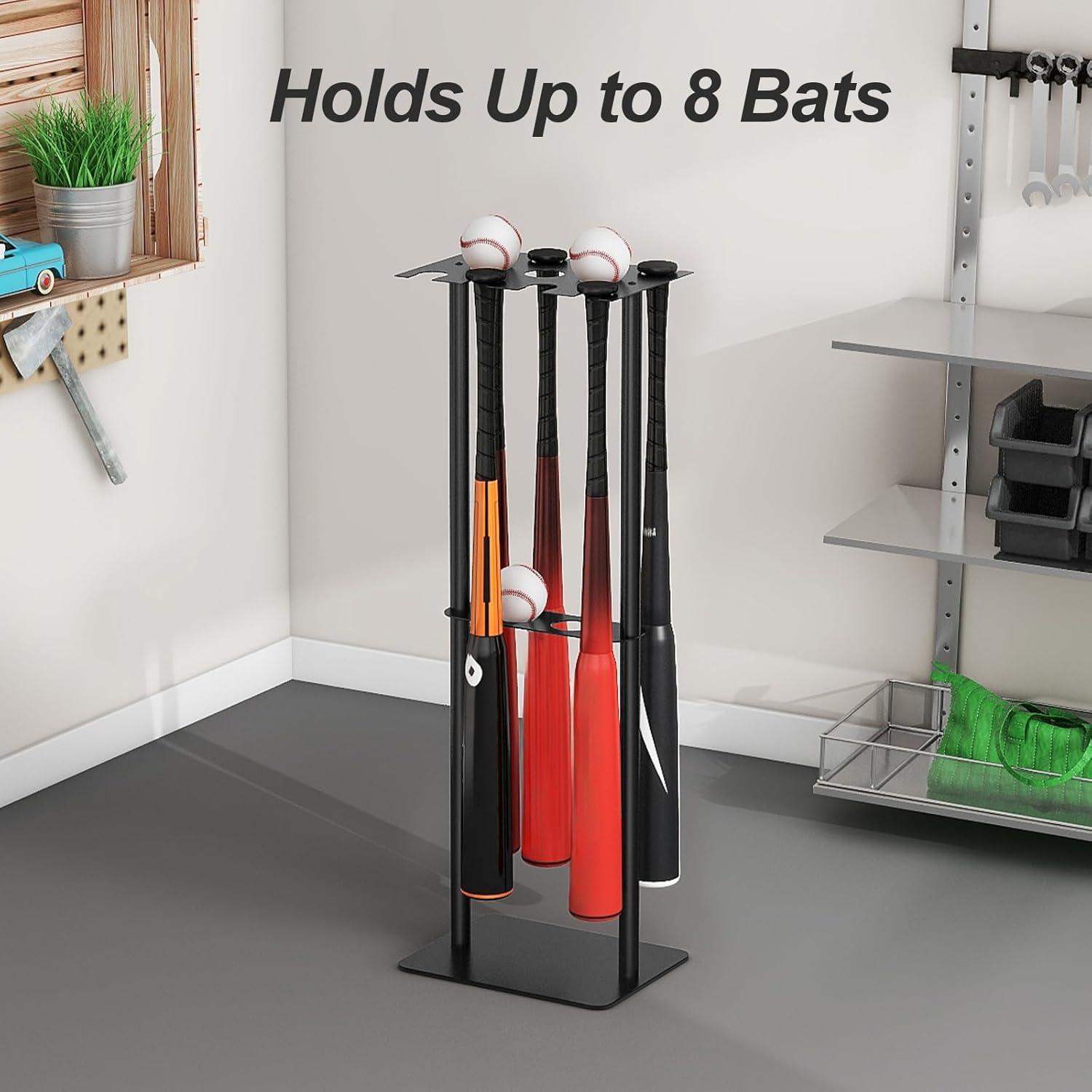 Soporte para Bate de Béisbol Gypie, 8 Bates y 5 Pelotas, Negro