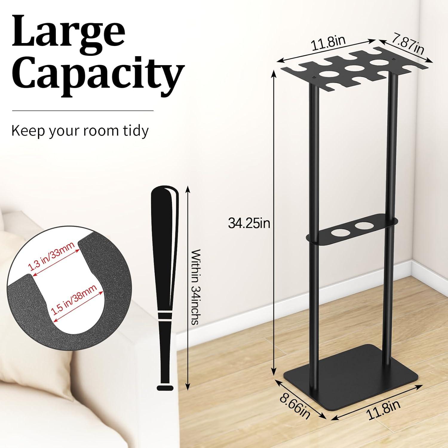 Soporte para Bate de Béisbol Gypie, 8 Bates y 5 Pelotas, Negro