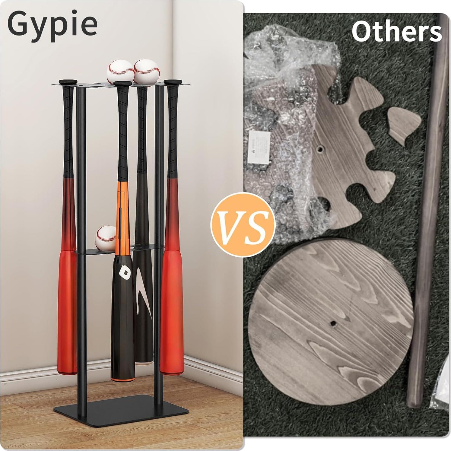 Soporte para Bate de Béisbol Gypie, 8 Bates y 5 Pelotas, Negro