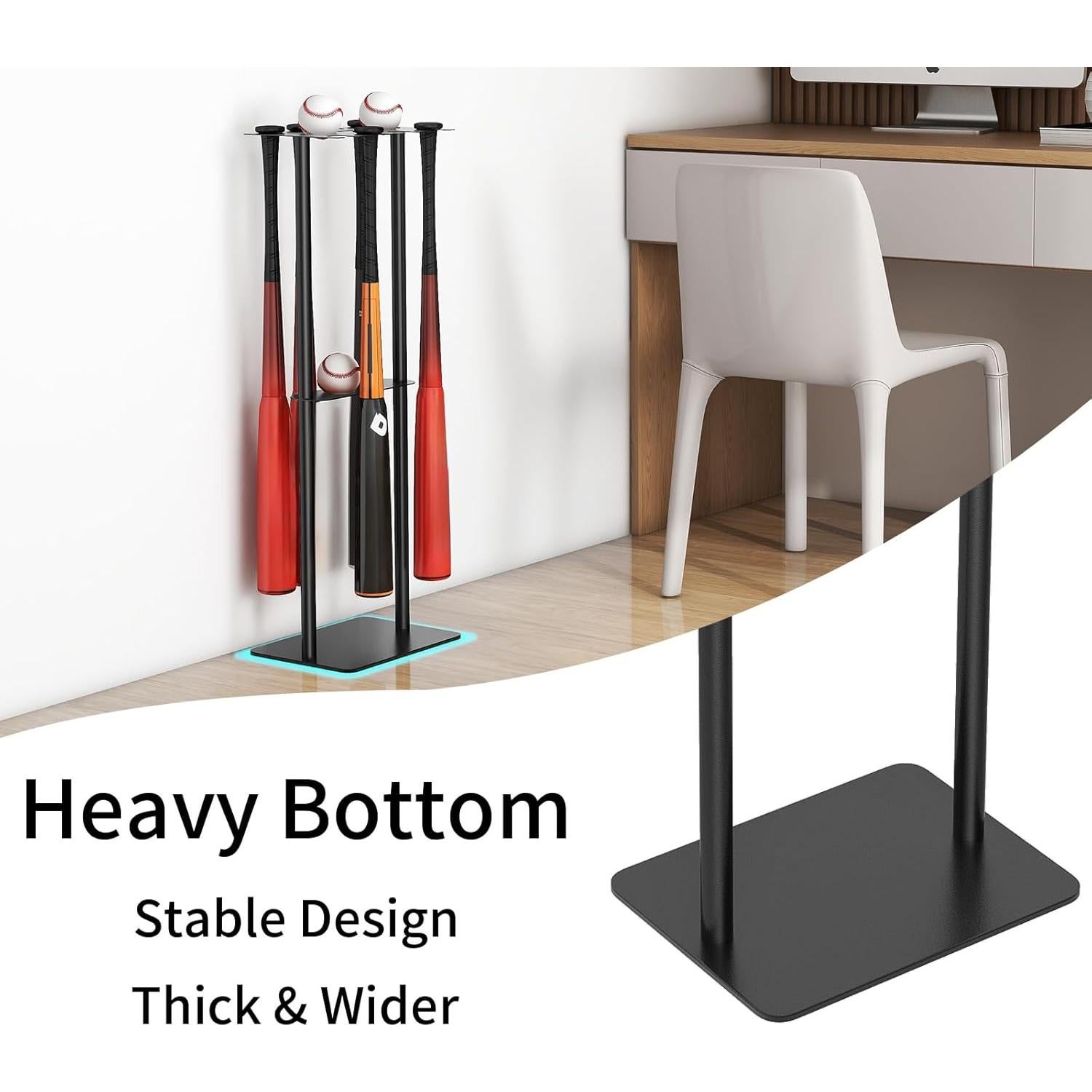 Soporte para Bate de Béisbol Gypie, 8 Bates y 5 Pelotas, Negro