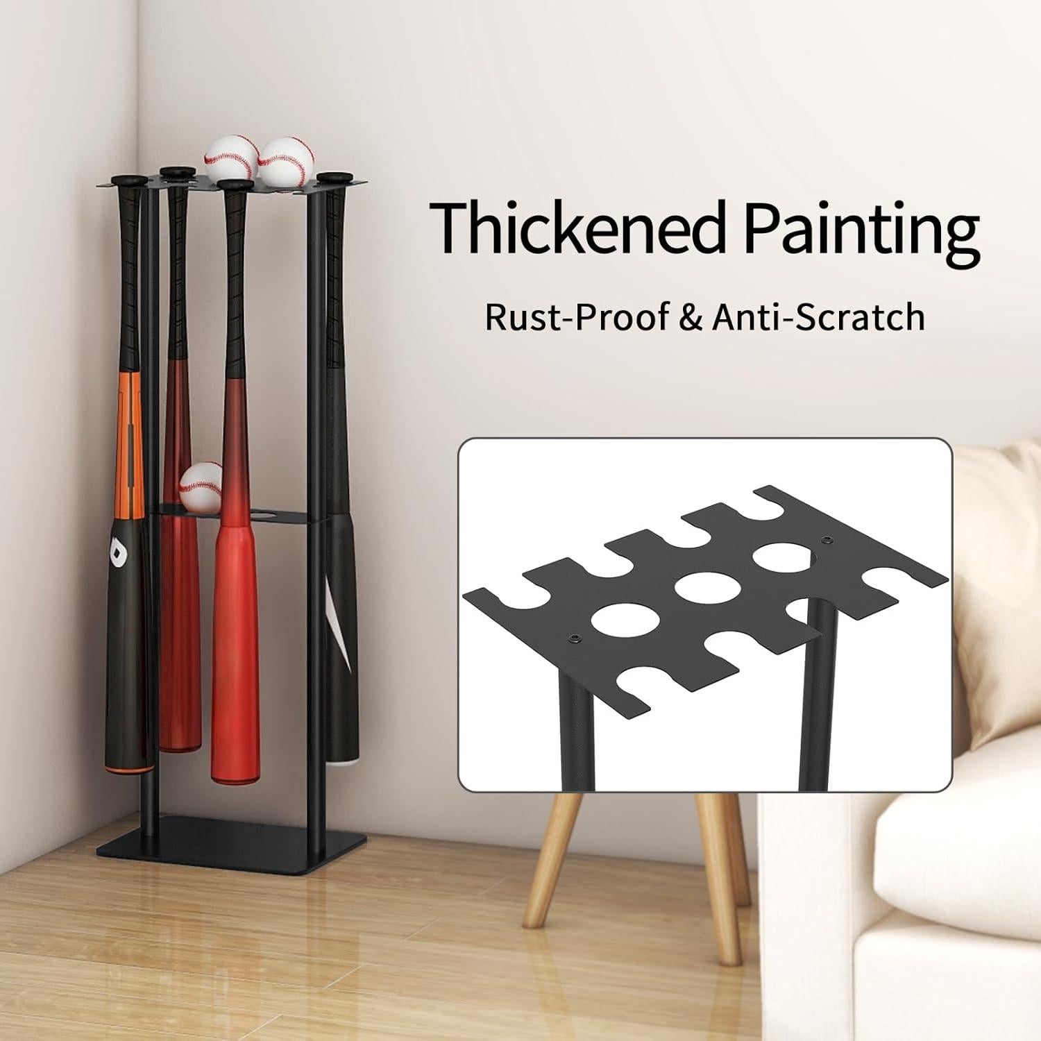 Soporte para Bate de Béisbol Gypie, 8 Bates y 5 Pelotas, Negro