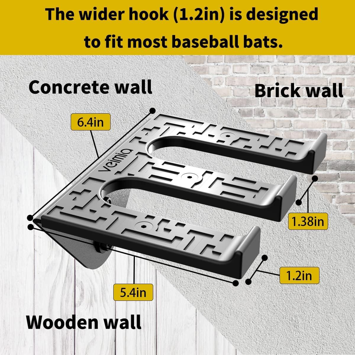 Soporte de Bate de Béisbol Veimia para Montaje en Pared - Sostiene 4 Bates