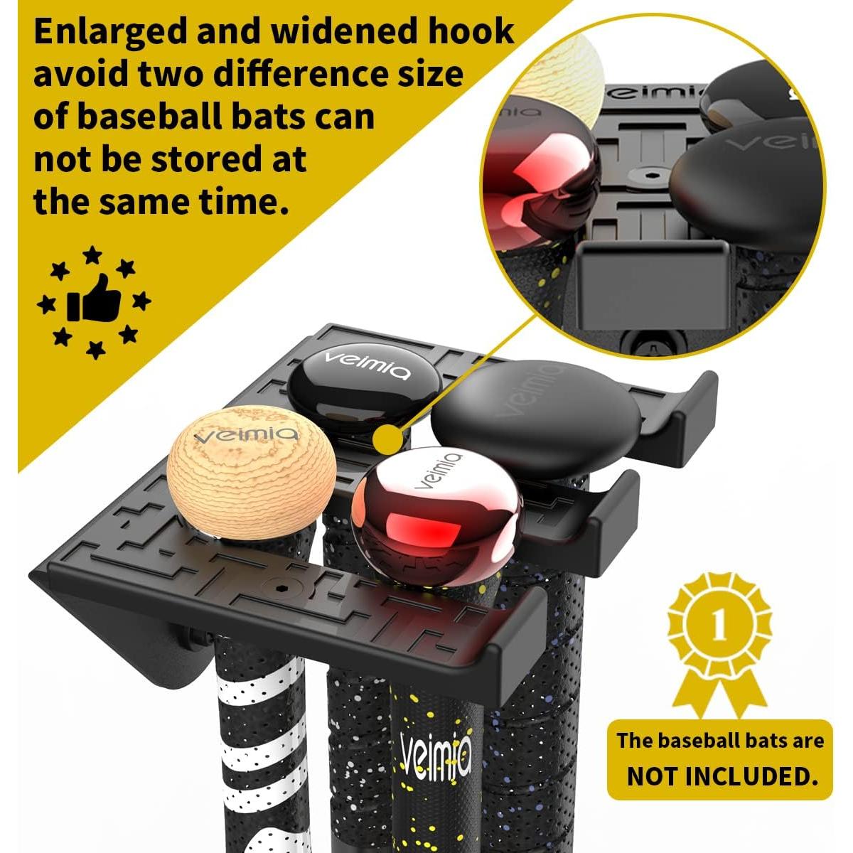 Soporte de Bate de Béisbol Veimia para Montaje en Pared - Sostiene 4 Bates