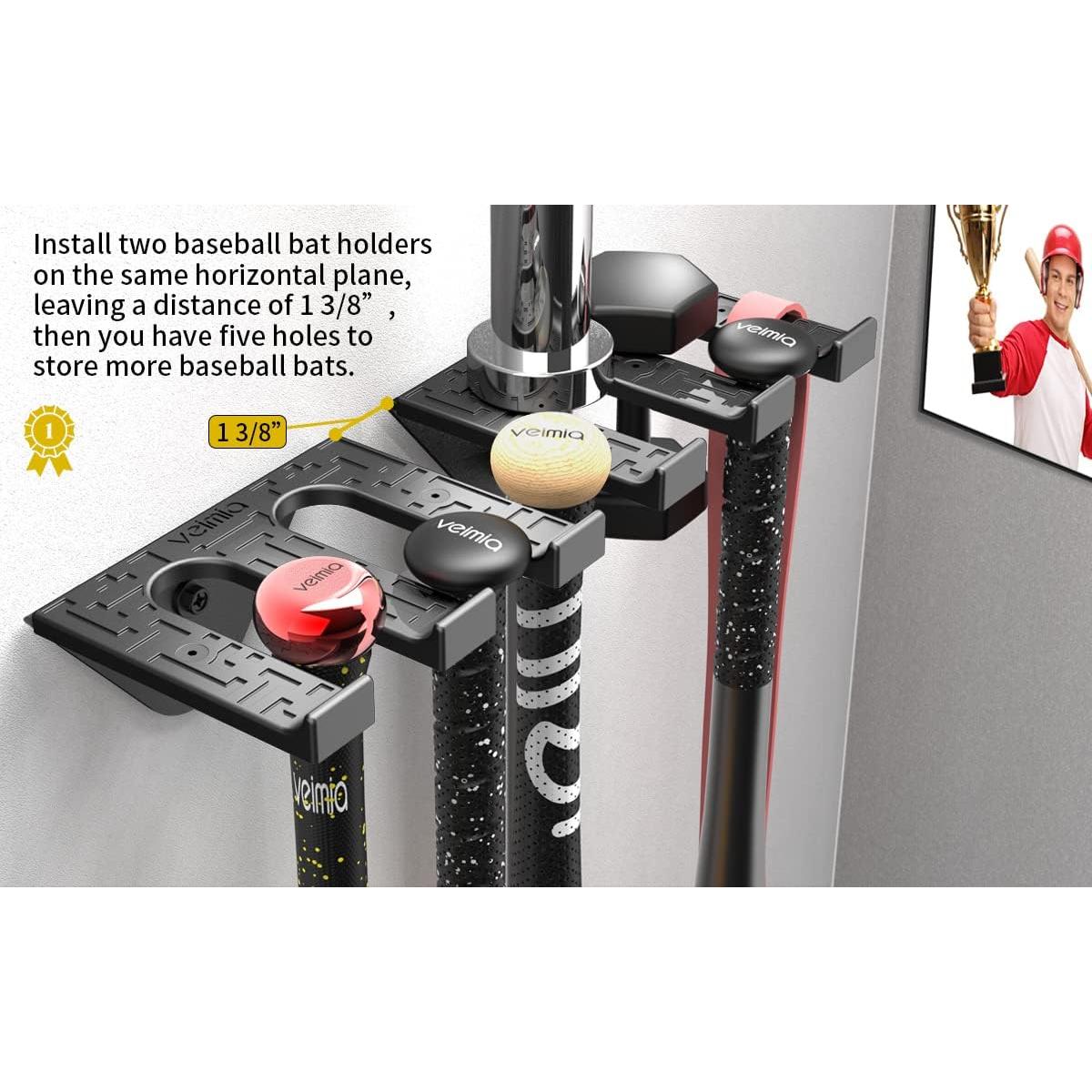 Soporte de Bate de Béisbol Veimia para Montaje en Pared - Sostiene 4 Bates