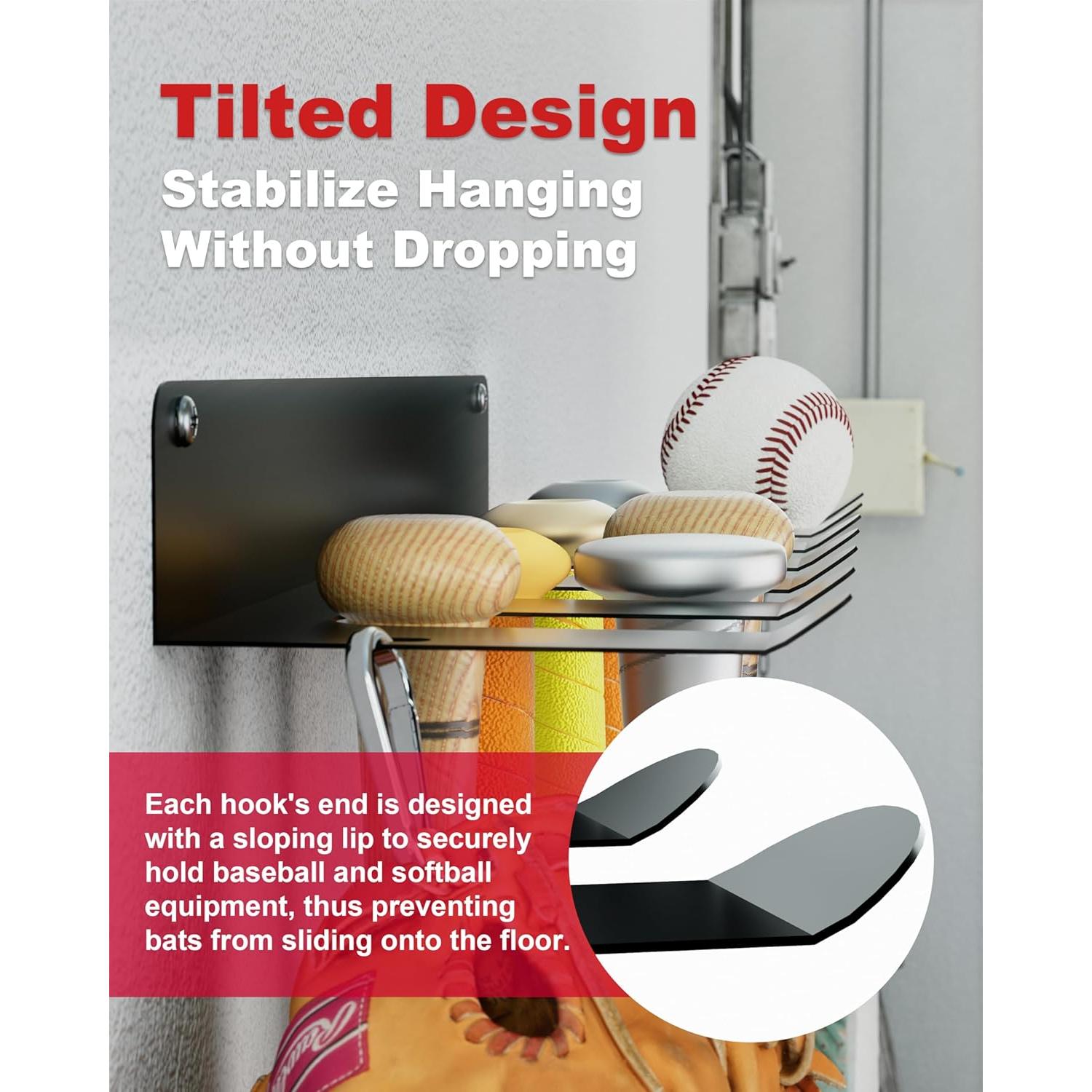 Soporte para Bate de Béisbol Naissian Montado en Pared - Metal Resistente