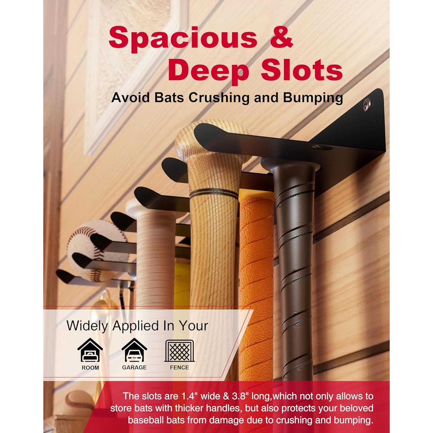 Soporte para Bate de Béisbol Naissian Montado en Pared - Metal Resistente