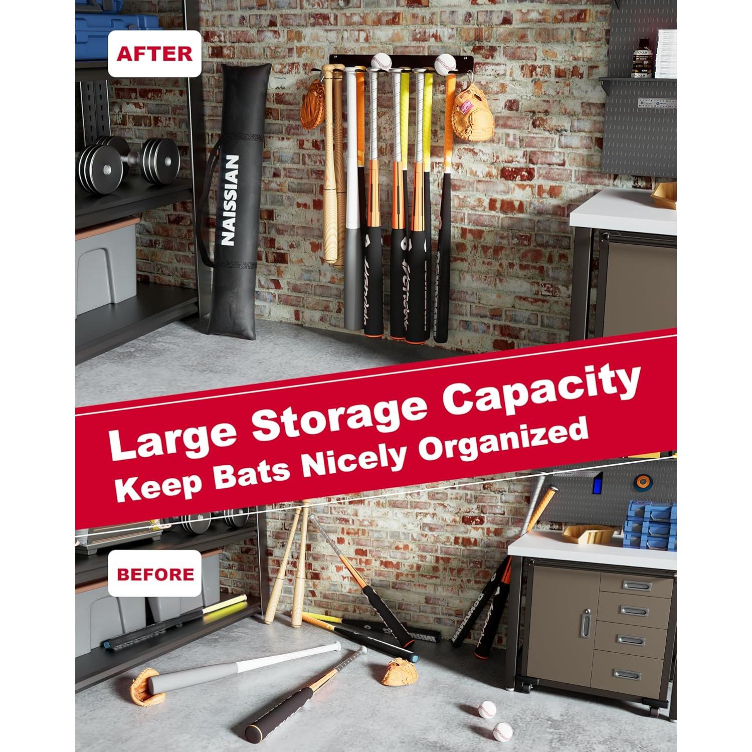 Soporte para Bate de Béisbol Naissian Montado en Pared - Metal Resistente