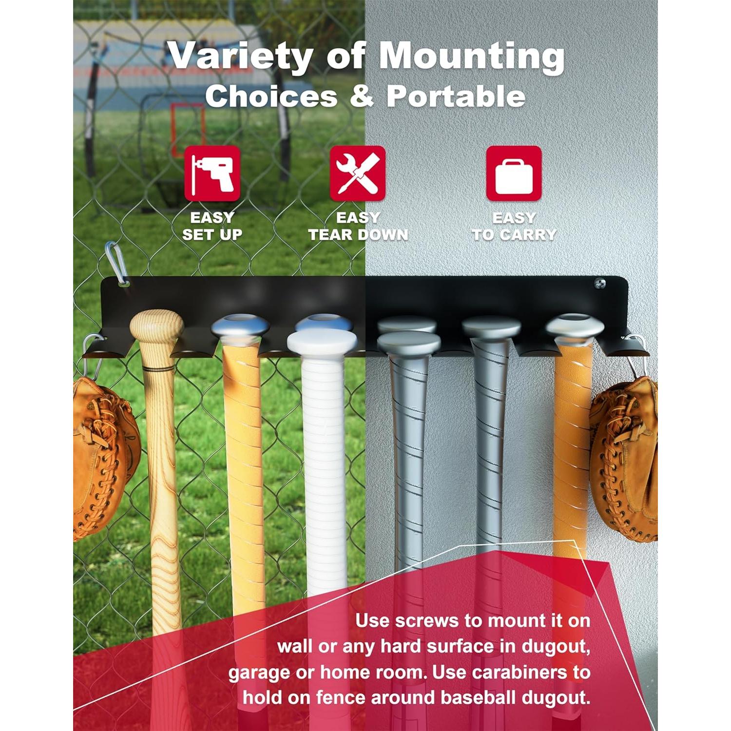 Soporte para Bate de Béisbol Naissian Montado en Pared - Metal Resistente