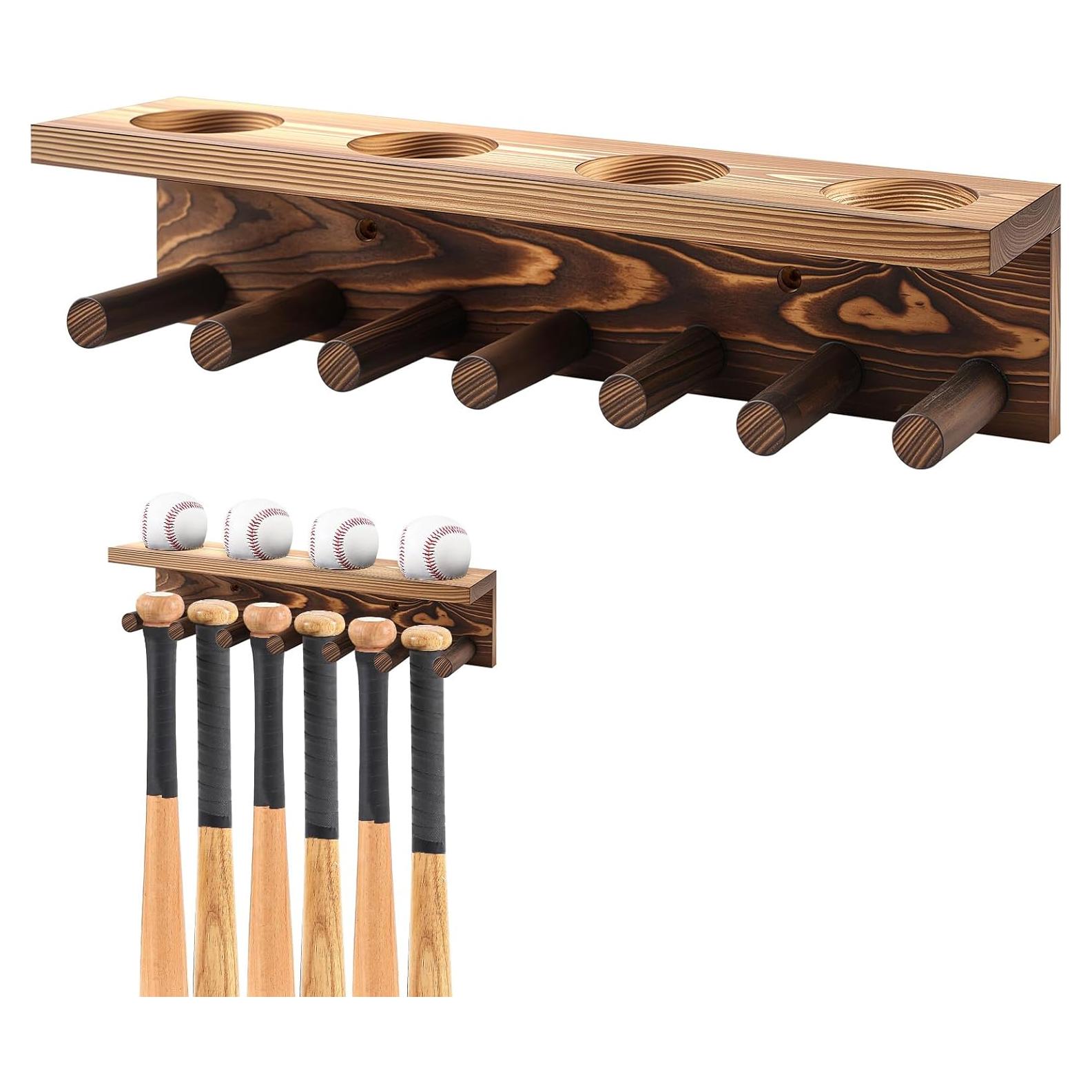 Soporte de Exhibición de Bate y Pelota de Béisbol Weysat - Madera Carbonizada, Sostiene 4 Conjuntos