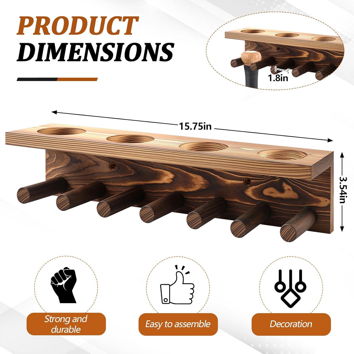 Soporte de Exhibición de Bate y Pelota de Béisbol Weysat - Madera Carbonizada, Sostiene 4 Conjuntos