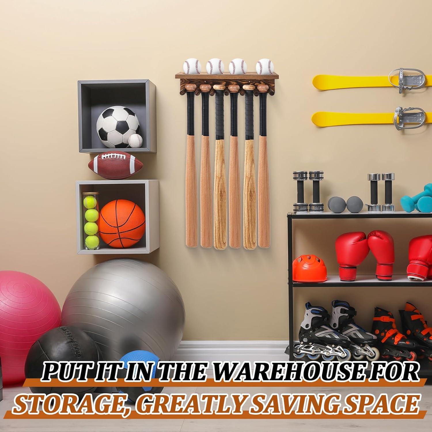 Soporte de Exhibición de Bate y Pelota de Béisbol Weysat - Madera Carbonizada, Sostiene 4 Conjuntos