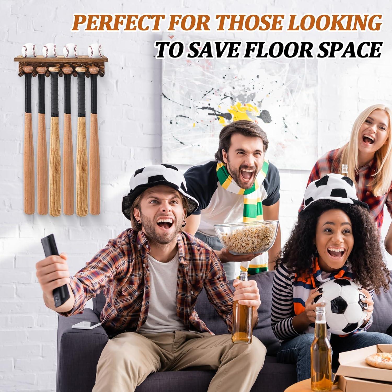 Soporte de Exhibición de Bate y Pelota de Béisbol Weysat - Madera Carbonizada, Sostiene 4 Conjuntos